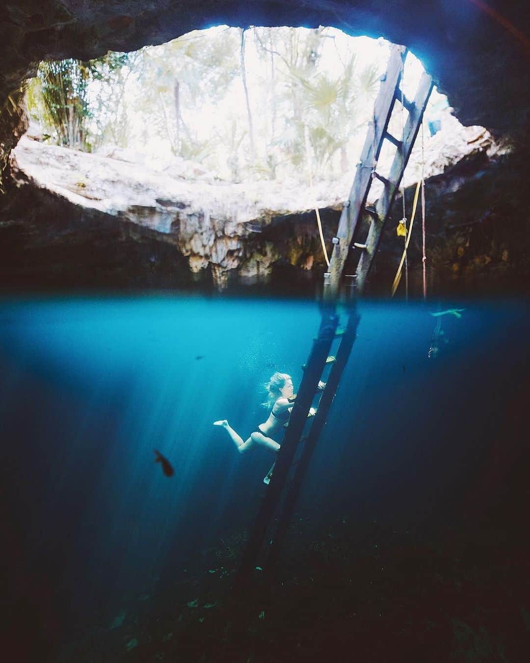 のインスタグラム：「#HelloFrom Cenote Calavera in Tulum, Mexico. “Most people go to the big cenote down the road, but few stop here,” says photographer and director Alex Strohl (@alexstrohl). “We had it to ourselves.”⁣ ⁣ Say #HelloFrom your part of the world. ❤️ Please submit your own photos and videos to the project using the #HelloFrom hashtag. Any tagged visual shared with the hashtag is eligible for the project and, if selected, to be featured.⁣ ⁣ Photo by @alexstrohl」