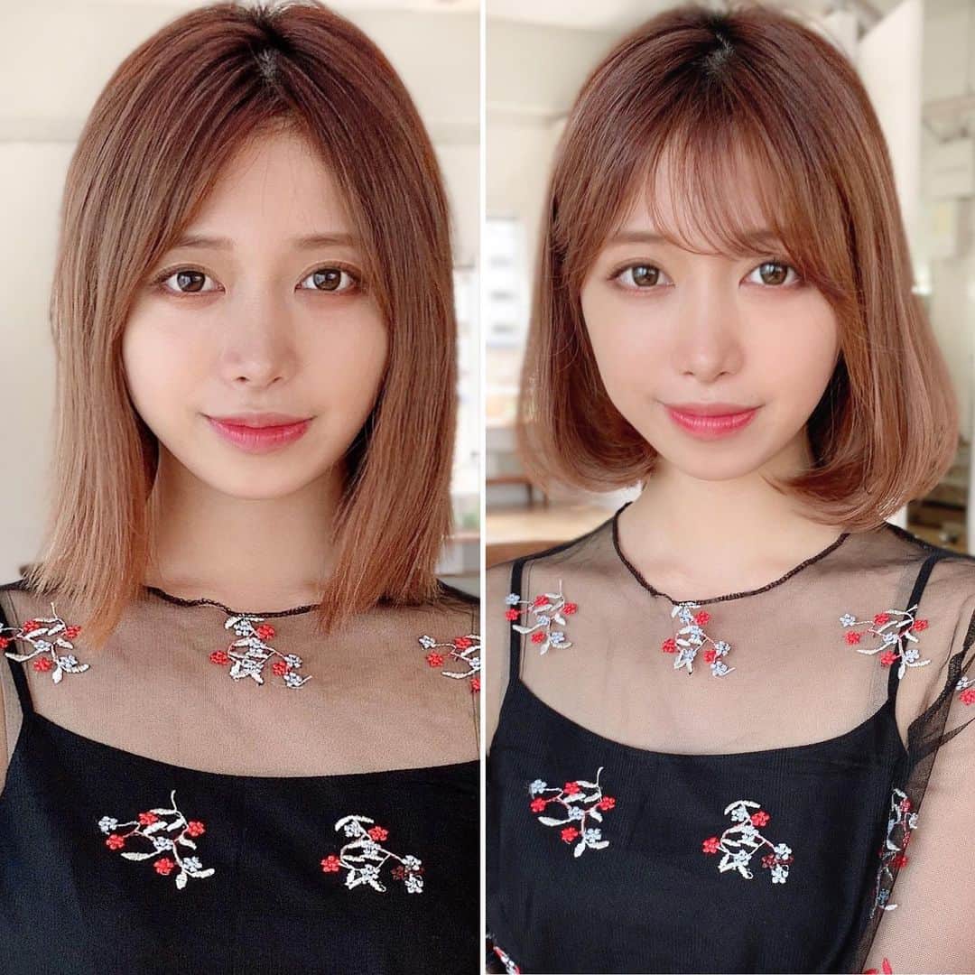 佐藤 康文さんのインスタグラム写真 佐藤 康文instagram 同じモデルさんの髪型比較です 長さはほぼ同じで左がストレート内巻きスタイルで右がふんわり外ハネスタイルです 伸ばし中で長さを変えたくない場合も 前髪の仕上げ方と内巻きか外はねかで印象を