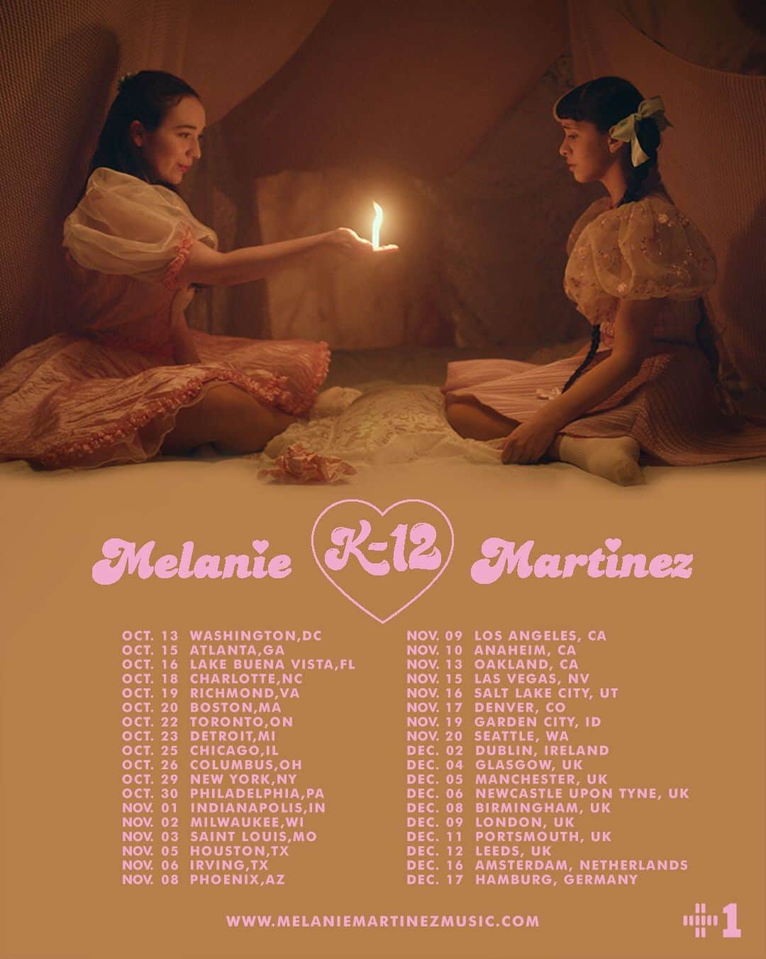 メラニー・マルティネスのインスタグラム：「👼🏼First Round of Dates for The K-12 Tour, more international dates to be announced👼🏼 💗PRE-ORDER the album from my webstore until Aug 5th 2PM PT / 5PM ET in the US and 2PM BST in the UK & EU to get early access to tickets💗」