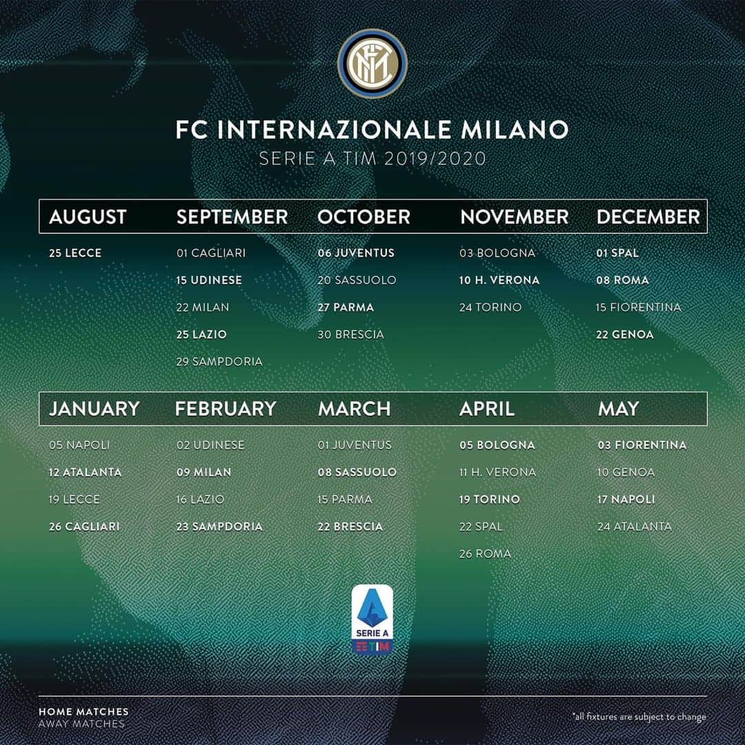 インテルナツィオナーレ・ミラノさんのインスタグラム写真 - (インテルナツィオナーレ・ミラノInstagram)「OUR SERIE A TIM 19/20 🗓⚫️🔵 What are your thoughts? #Inter #ForzaInter #SerieATIM #SerieA #Football #Calendar #Season」7月30日 3時02分 - inter
