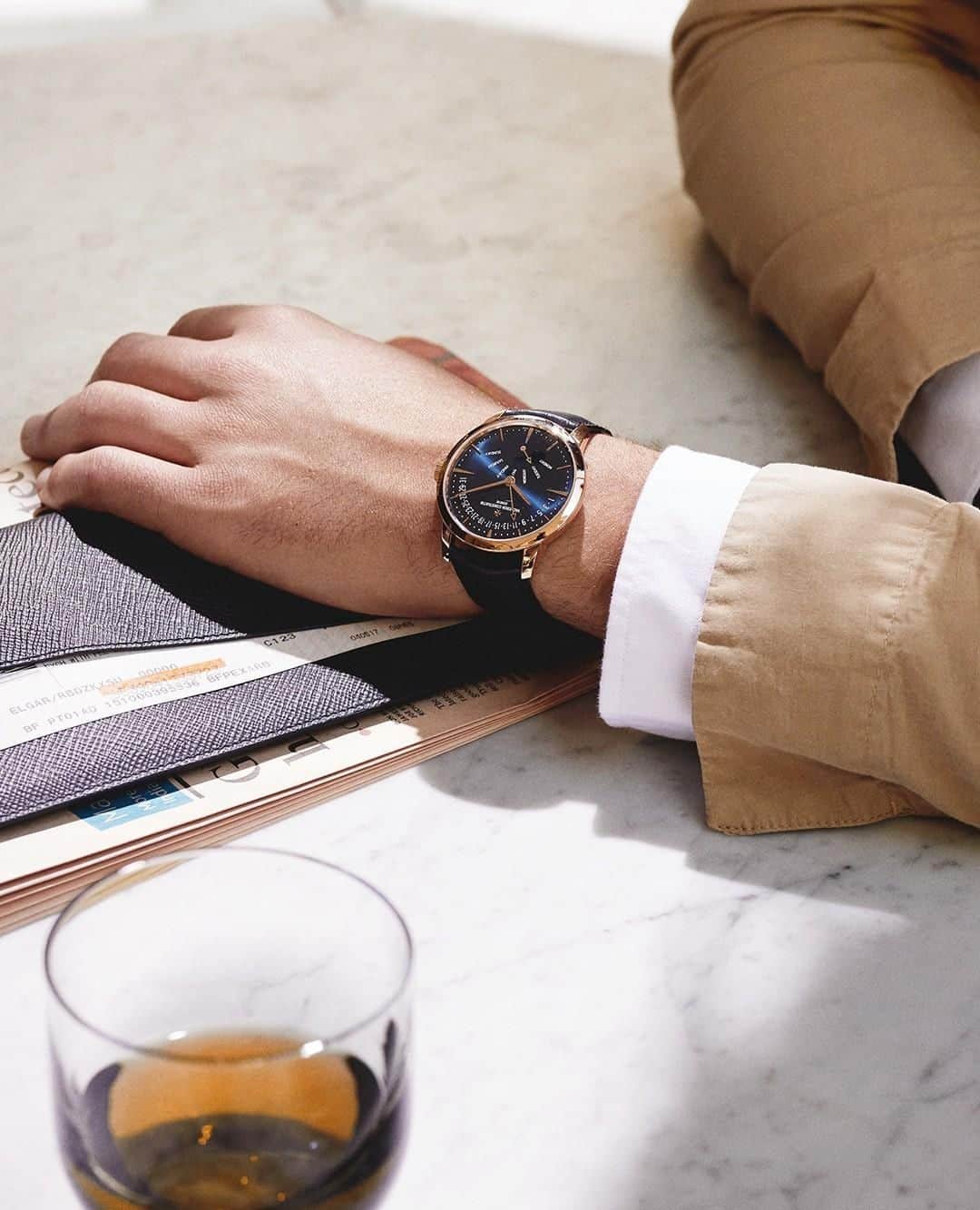 MR PORTERのインスタグラム：「Some things are worth saving for, and this exceptional timepiece from Swiss watchmaker @vacheronconstantin is one of them. Featuring a blue dial accented with retrograde date and day indicators and beautiful leather strap, this is a watch you'll want to look after and hand down to future generations. @mrporterwatches⁠ -⁠ The #VacheronConstantin Patrimony Retrograde Day-Date Automatic (1163861) is available now via the link in bio.」