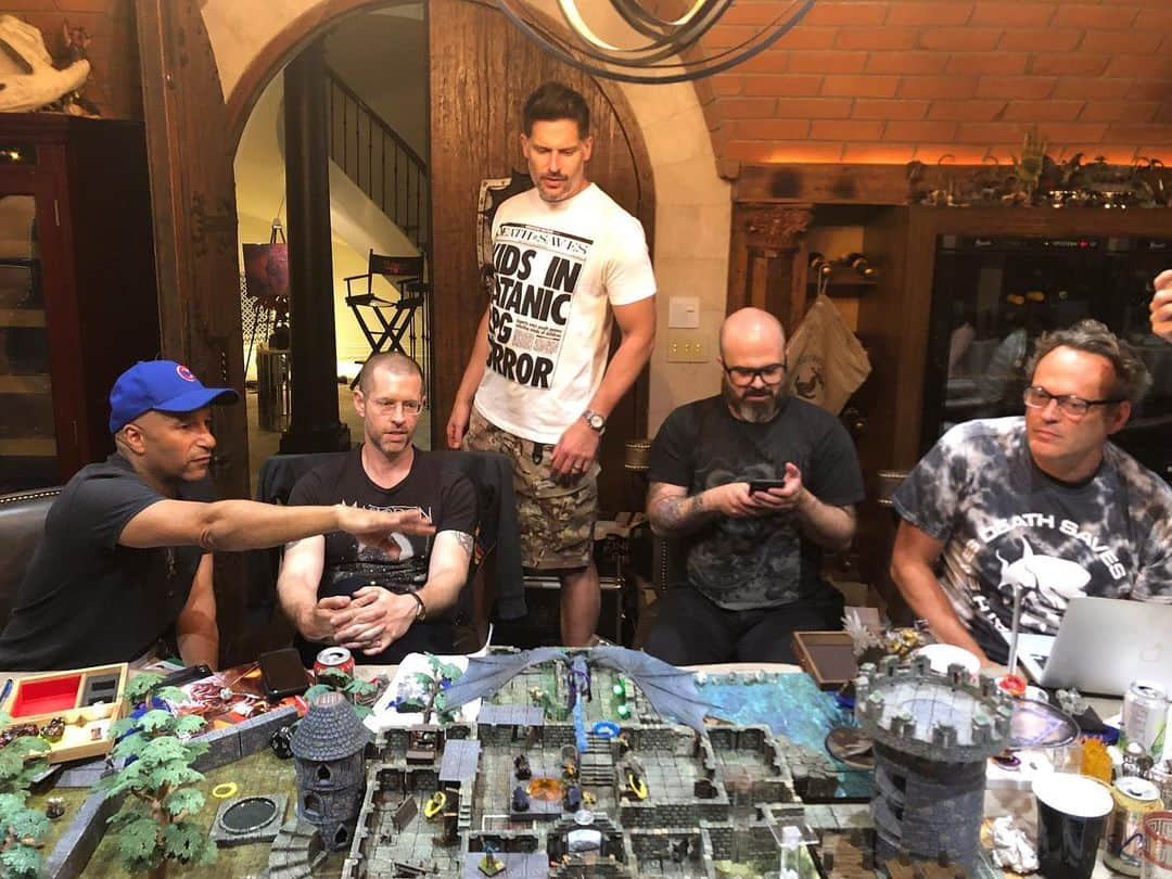 カイル・ニューマンさんのインスタグラム写真 - (カイル・ニューマンInstagram)「Our weekly Sunday night D&D game transports me back to being a 13 again. Our Dungeon Master Joe Manganiello really has his hands full with this boisterous bunch! With George Finn, John Cassel, Ryan Verniere Nick Manganiello, Tom Morello, DB Weiss, Vince Vaughn & Paul “The Big Show” !!!! Repost @joemanganiello : — Death Saves WAR OF DRAGONS E. Gary Gygax Memorial Dungeon — Another one for the ages... The captured Bronze Dragon rose from the pit as an undead abomination and the group was fighting for their lives in the Island Temple of Orcus. Luckily they had help in the form of a freed Half Stone Giant named Ullac Jotuun but even he couldn’t stop the Dracolich from murdering Jericho Blackwing by brutal electrocution. Ullac did send a monstrous bird of prey to a watery grave via an explosive volcano stone while Kalatuur, Lapp, Kimathi, Hugo, and Phan fought off hordes of undead, sailors from a long forgotten shipwreck that kept washing up on the shores of the tiny island. Oriax dealt the death blow to the dragon as Kasin prepared for a ritual that would hopefully raise his freshly dead teammate from the grave but not even he was prepared for what happened next... TO BE CONTINUED」7月30日 14時03分 - kyle_newman