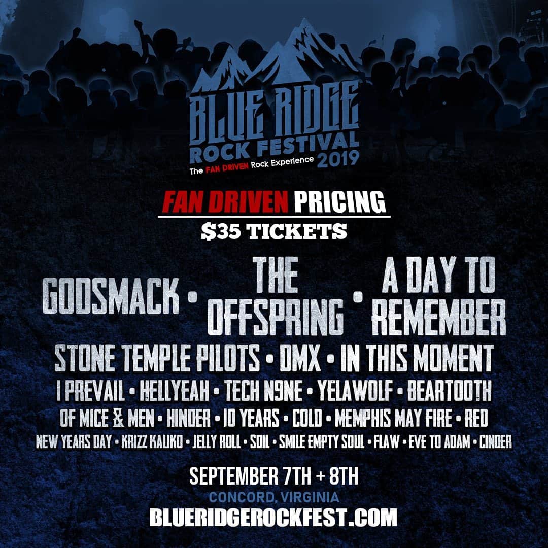 ヒンダーのインスタグラム：「We’re so excited to join the amazing lineup at @BlueRidgeRockFest this September!! Tickets are still available, so get yours today! www.BlueRidgeRockFest.com」