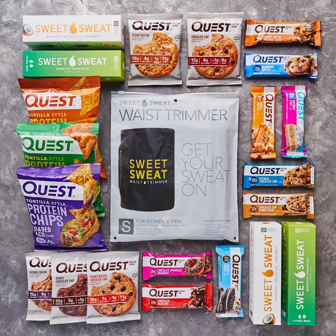 questnutritionさんのインスタグラム写真 - (questnutritionInstagram)「💪💦 SUMMER GIVEAWAY 💪💦! We’ve teamed up with our friends at @sweetsweat to hook you up w/ a HUGE Quest bundle w/ bars+ cookies + chips AND #SweetSweat swag feat. two workout enhancers + waist trimmer so you can keep that summer body goin’! TEN WINNERS! 🙌 • Five lucky winners from each page will win! TO ENTER, see the rules below: • 1️⃣. LIKE this photo. 2️⃣. FOLLOW @questnutrition & @sweetsweat. (We check 🧐) 3️⃣. TAG YOUR WORKOUT CREW. (The more people you tag = higher chance of winning. ONE FRIEND ONLY TAGGED PER COMMENT. So tag away! 🎉) • Winners will be announced on 08/05/19 in the comments on both pages. Each winner will win a box of our most popular Quest Bar assortment, Quest Cookies assortment box (all flavors), one box of each Tortilla Chip flavor (four boxes total), one Sweet Sweat waist trimmer (choice of black & yellow OR black & pink), and one Sweet Sweat Workout Enhancer (choice of Citrus Mint or Coconut). U.S. winners only. Must be 18+ or older to win. Contest is not affiliated with Instagram. Good luck! #OnaQuest #QuestNutrition」7月30日 7時00分 - questnutrition