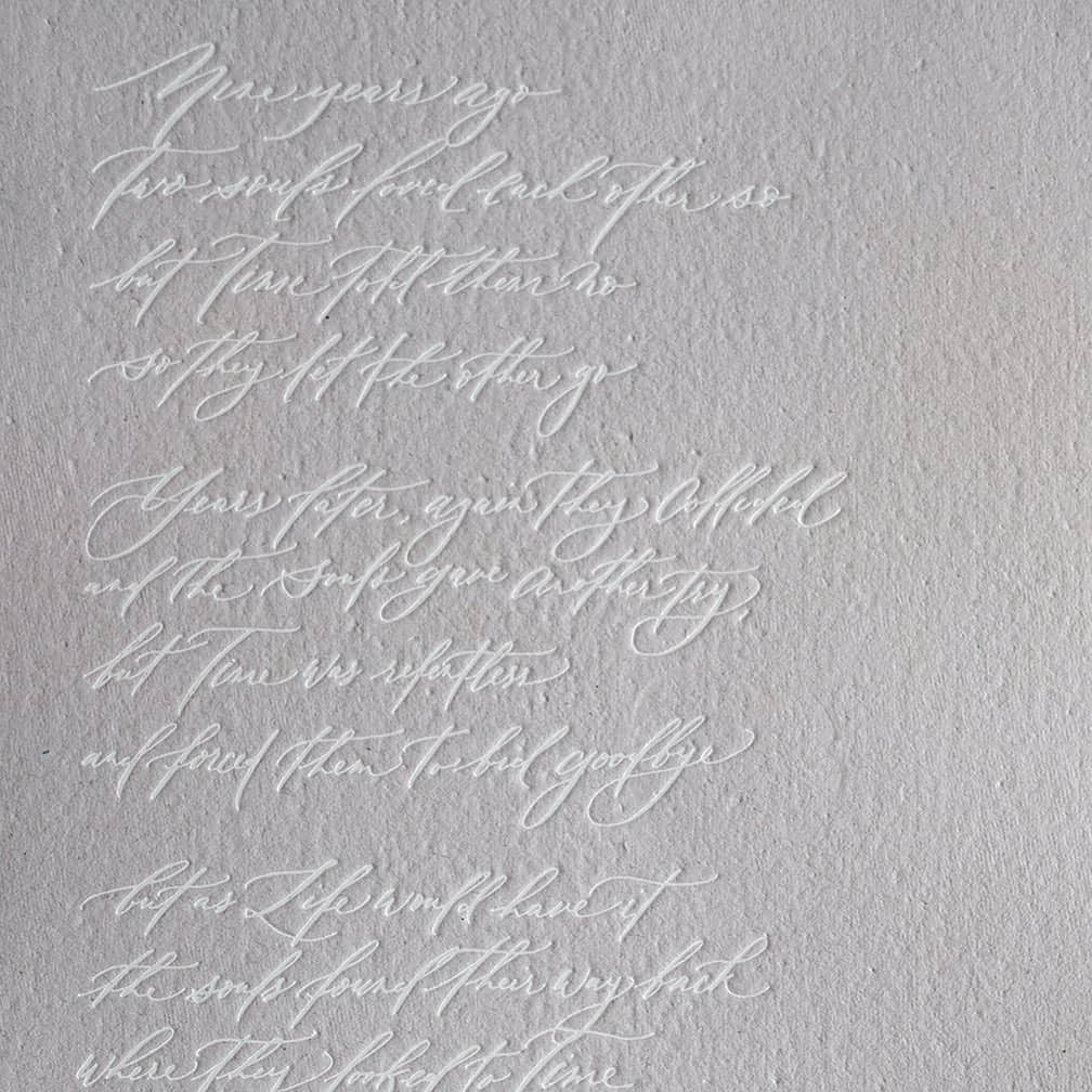 Veronica Halimさんのインスタグラム写真 - (Veronica HalimInstagram)「Poem written by @asugandi on her wedding day, white foil on handmade paper — #truffypi #vhcalligraphy #poem #loveletter #handmadepaper #moderncalligraphy #handwritten #penmanship #weddingvows #weddingideas #モダンカリグラフィー #カリグラフィー #ウェディングアイテム #ウェディング #calligraphystyling」7月30日 10時45分 - truffypi