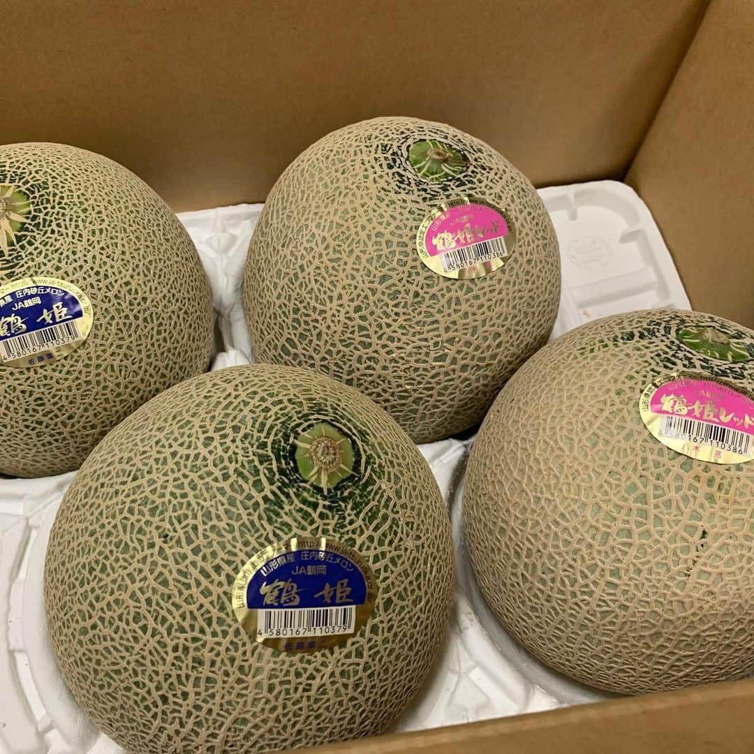 みかんさんのインスタグラム写真 - (みかんInstagram)「お世話になってる方から山形産の鶴姫🍈と鶴姫レッド🍈を頂きました✨ 息子は果物の中で一番🍈が好きみたいで大喜び❤️ 一番好きなのはいいけど、言っとくがメロンは高いからな💦 だからうちはバイキングやビュッフェでメロンがある時は大量に食べてこいと指導してる(笑)🤣🤣🤣 #山形産 #鶴姫 #メロン #大好き」7月30日 11時38分 - mikan02241984