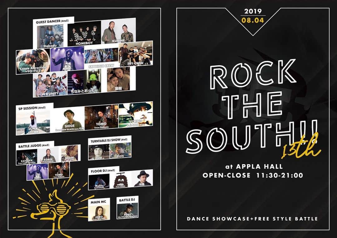 のインスタグラム：「‪2007年より12年間﻿ MCを担当させて頂いた﻿ OSAKA SUMMER DANCE PARTY﻿ ｢Rock the south!!｣﻿ 13年目の今年はAKKOちゃん @akkobayashi にMCを託し、﻿ 僕は会場におりません🙇‍♂️﻿ ﻿ 僕をここまで育ててくれ、こちらでのお仕事をご理解頂いた主催のPOBUさん @pobu_try をはじめ各関係者の皆様には感謝しかありません。‬﻿またあのステージで皆様に会える日を楽しみにしています！☺︎ ﻿ ‪#RTS2019 の大成功をお祈り申し上げます。‬ #DANCE #PARTY #RTS #OSAKA #Rockthesouth #Rockthesouth2019 #try_crew」