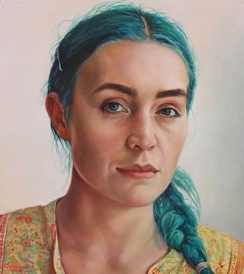 シェパードのインスタグラム：「Thank-you to @elizabeth_barden_artist for sharing this amazing painting with the world, titled ‘Mermaids Make Waves’. Elizabeth has entered this painting into the Brisbane Portrait Prize.  Elizabeth says "Amy’s gaze is intense and direct. This is revealing of her determined character and strong intent to deliver her message, about loving who you are just as you are, finding beauty in all people and in surprising places, and to stop comparing yourself to others." We wish her the best of luck in the competition! xx」