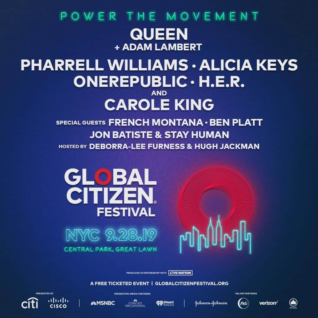 NBC Newsさんのインスタグラム写真 - (NBC NewsInstagram)「The 2019 #GlobalCitizen Festival lineup is here: See Queen + Adam Lambert, Pharrell Williams, Alicia Keys and more September 28 in NYC.」7月30日 18時00分 - nbcnews