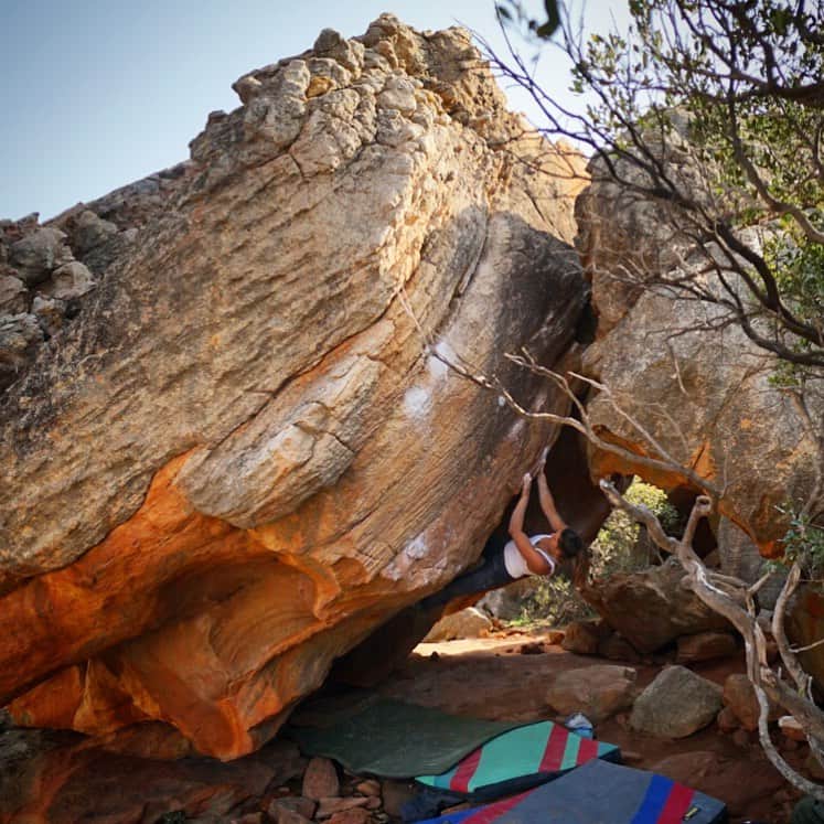 Alexis Mascarenasのインスタグラム：「|Jaws| Lots of falling on this boulder but it’s hard to complain when you’re in such a beautiful place 💕 will be back after the rain, probably🌞 @a.geiman  #rocklands #southafrica #bouldering #organicclimbing #uselessdomore #summer2019 #dentalschool」