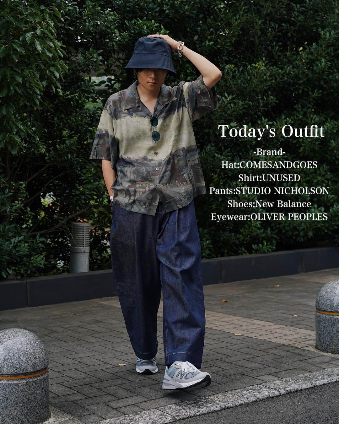 Ryoさんのインスタグラム写真 - (RyoInstagram)「ㅤㅤㅤㅤㅤㅤㅤㅤㅤㅤㅤ 夏に欠かせない「柄シャツ」 普段の着こなしをご紹介です。 このシャツは、落ちついた色で デニムと良く合う✊ 皆さんも挑戦してみて下さい！ ㅤㅤㅤㅤㅤㅤㅤㅤㅤㅤㅤㅤㅤ Hat:#comesandgoes shirt:#unused pants:#studionicholson shoes:#newbalance990v5」7月30日 22時13分 - ryo__takashima