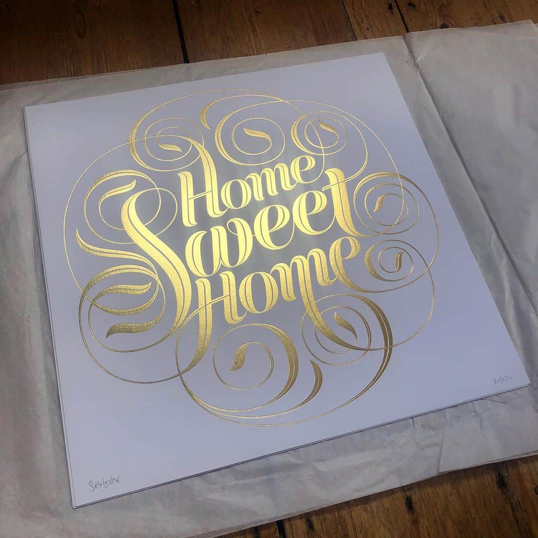 Seb Lesterさんのインスタグラム写真 - (Seb LesterInstagram)「I just put a new colourway of ‘Home Sweet Home’ in my shop.✨This is the last colourway I will do of this popular print. Gold Foil on White Plike art paper, 330gsm. 42cm X 42cm (approximately 16.5 X 16.5 inches), signed edition of 250 only. Free shipping worldwide for a limited time, just enter the code ‘Golden’ on checkout. Link in profile or seblester.com/shop 👍#seblester #art #limitededition #print #home #homesweethome #letterforms #type」7月30日 22時31分 - seblester