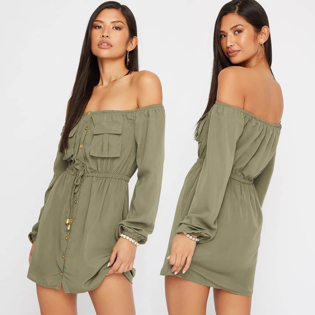 Charlotte Russeさんのインスタグラム写真 - (Charlotte RusseInstagram)「Need a dress? We've got you covered ✨ 🔎 "Utility Off the Shoulder Long Sleeve Mini Dress"  #charlotterusse #dressgoals #ootd」7月31日 4時41分 - charlotterusse