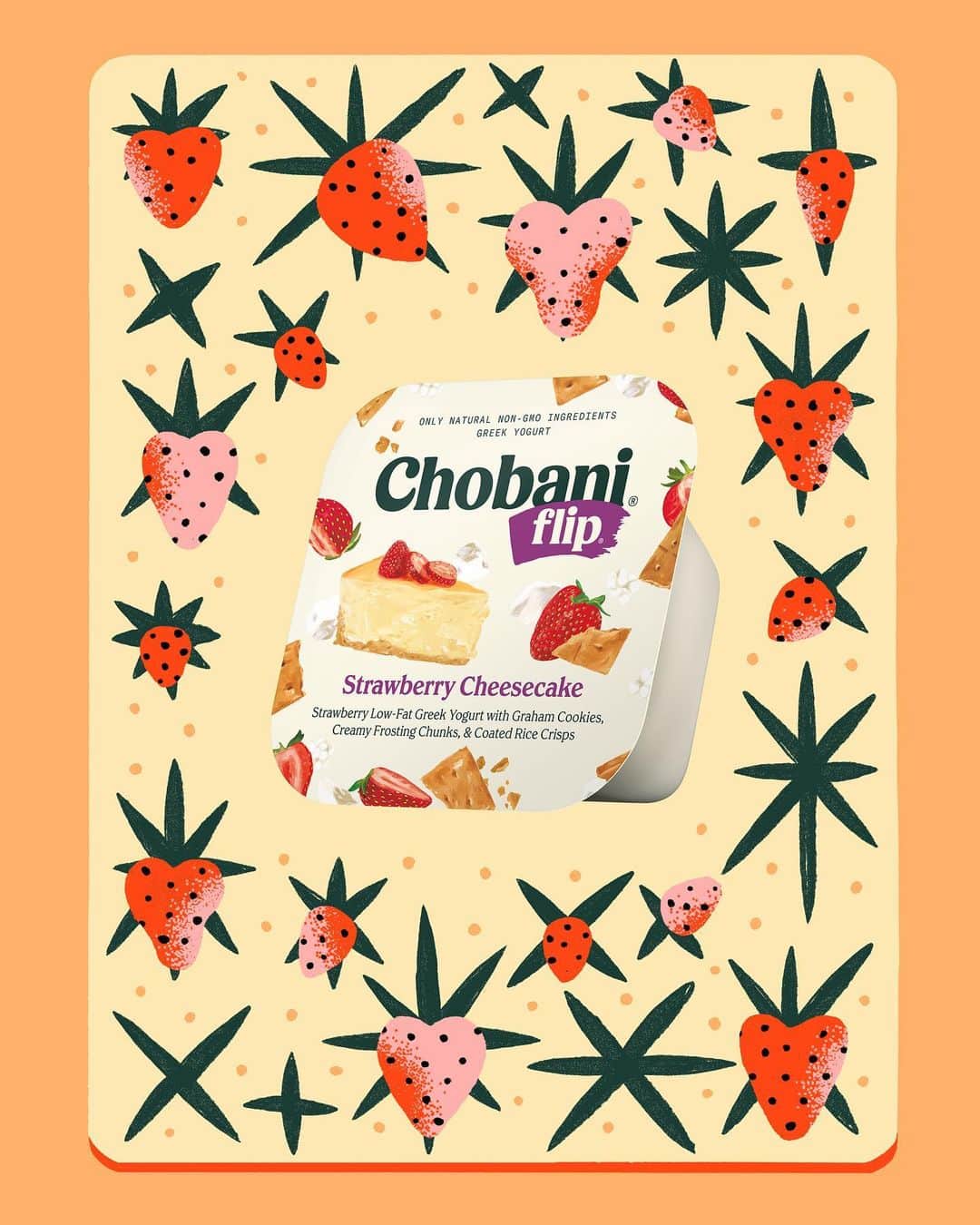 Chobaniのインスタグラム：「What goes around comes around. And thank goodness, because you’ve drawn the Full Circle Cake card on #NationalCheesecakeDay. Tag a friend you’d share a Chobani Flip Strawberry Cheesecake with for good karma! 🎨 @vanderyacht」