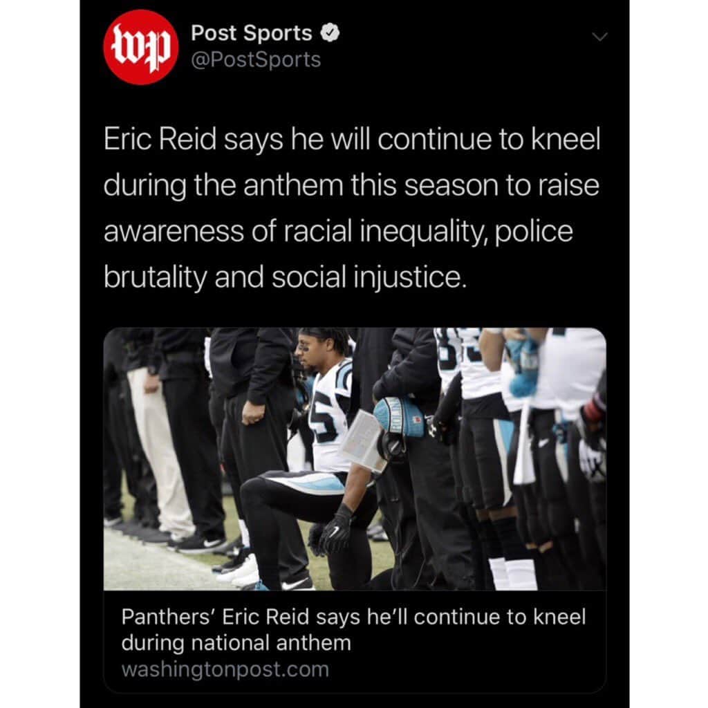 コリン・キャパニックのインスタグラム：「Unwavering. Unrelenting. Unflinching. Unapologetic. Love you Brother! ✊🏾 @e_reid35」