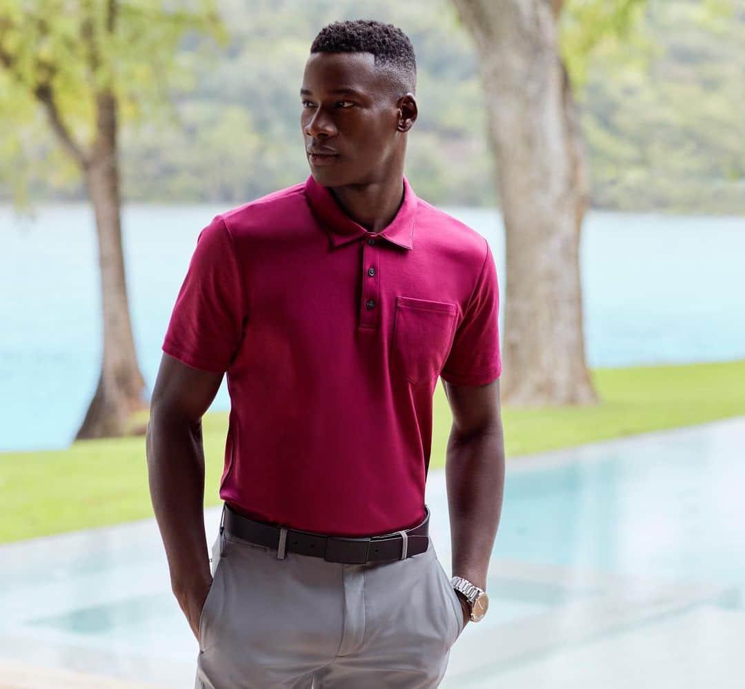 ペリーエリスのインスタグラム：「Style and comfort go hand-in-hand with our Ultra Soft Touch Solid Polo. Tap to shop. #PerryEllis #LifeReadySince1976」
