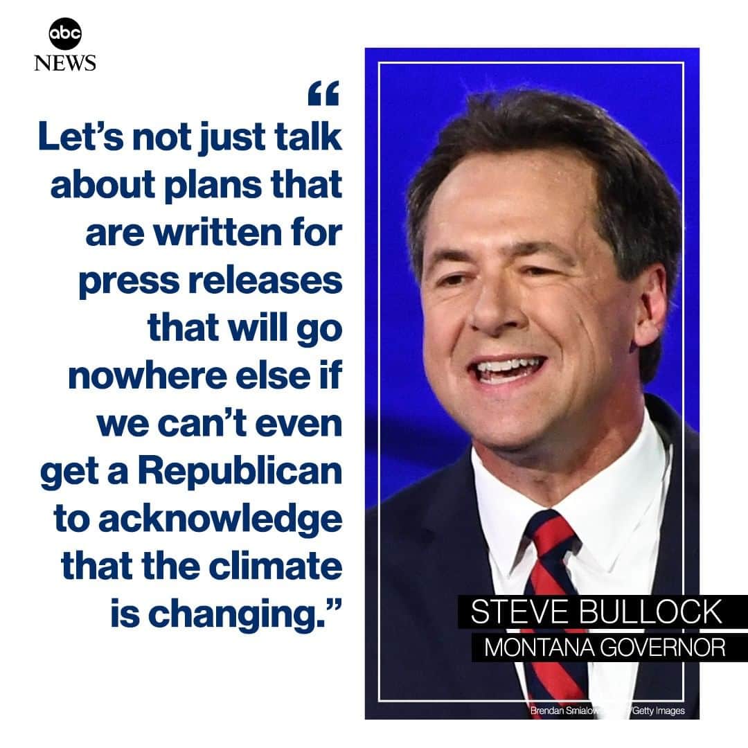 ABC Newsさんのインスタグラム写真 - (ABC NewsInstagram)「Steve Bullock to Bernie Sanders on combating climate change: "Let's not just talk about plans that are written for press releases that will go nowhere else if we can't even get a Republican to acknowledge that the climate is changing." #DemDebate」7月31日 10時38分 - abcnews