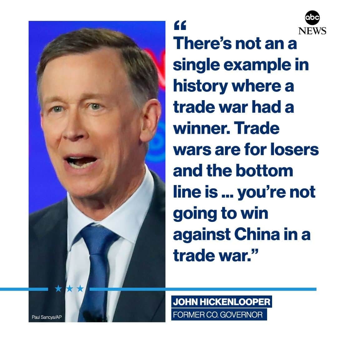 ABC Newsさんのインスタグラム写真 - (ABC NewsInstagram)「John Hickenlooper: "There's not an a single example in history where a trade war had a winner. Trade wars are for losers." #DemDebate」7月31日 11時04分 - abcnews