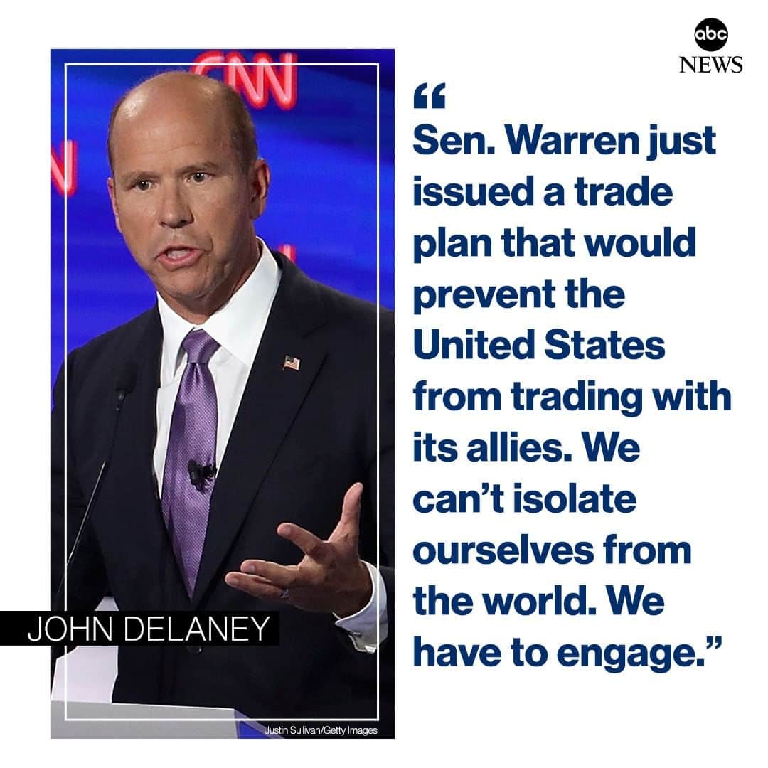 ABC Newsさんのインスタグラム写真 - (ABC NewsInstagram)「John Delaney continues to go after progressive candidates on stage: "Sen. Warren just issued a trade plan that would prevent the United States from trading with its allies. We can't isolate ourselves from the world. We have to engage." #DemDebate」7月31日 10時58分 - abcnews