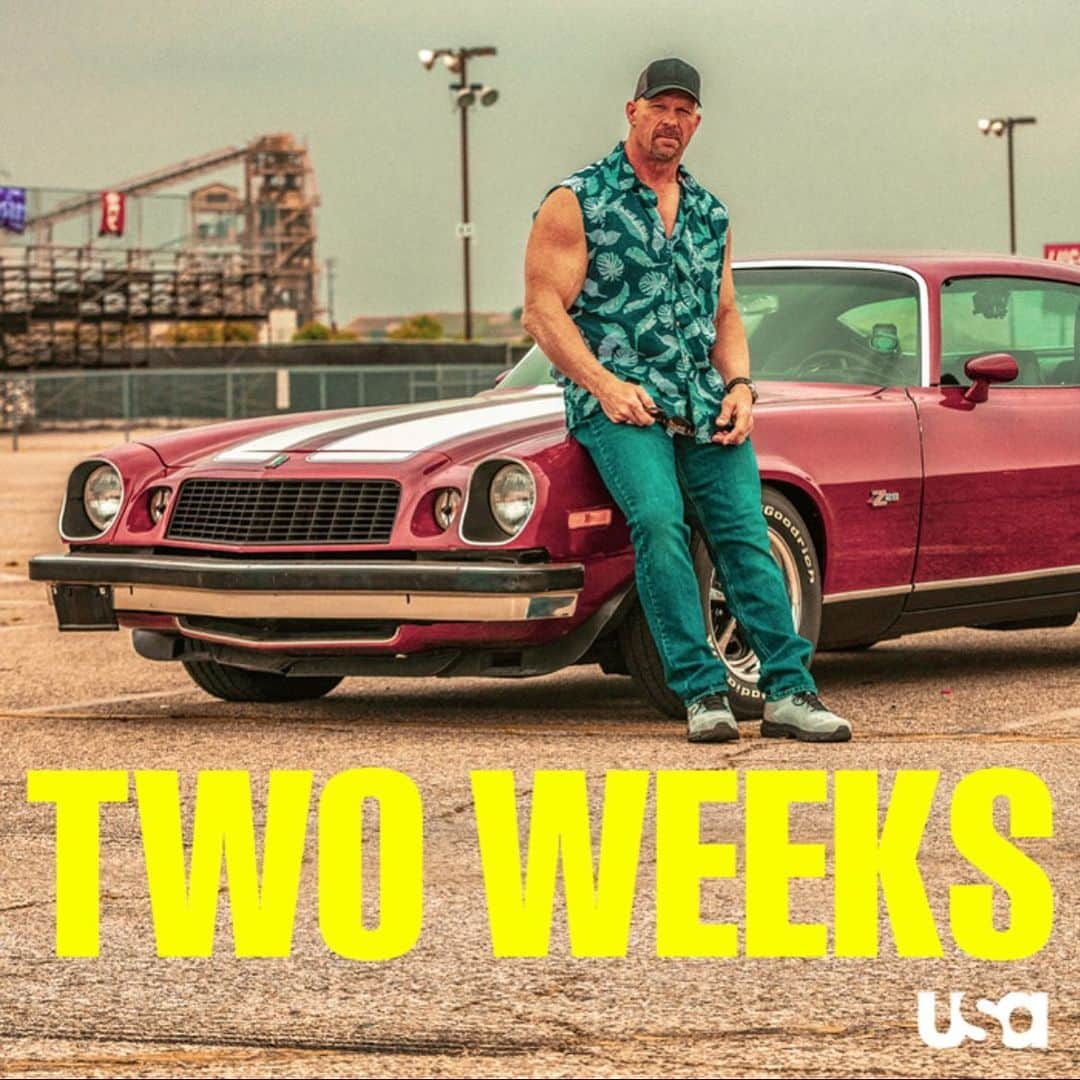 ストーン・コールド・スティーブ・オースチンのインスタグラム：「Hey check out my new show Straight Up Steve Austin on @usa_network after @wwe Raw in 13 days. I talk and hang out with cool people. And do cool stuff. Set your DVR’s.  Yes, the shirt is a fashion statement. Sleeveless Hawaiian shirts are coming back in a big way.」