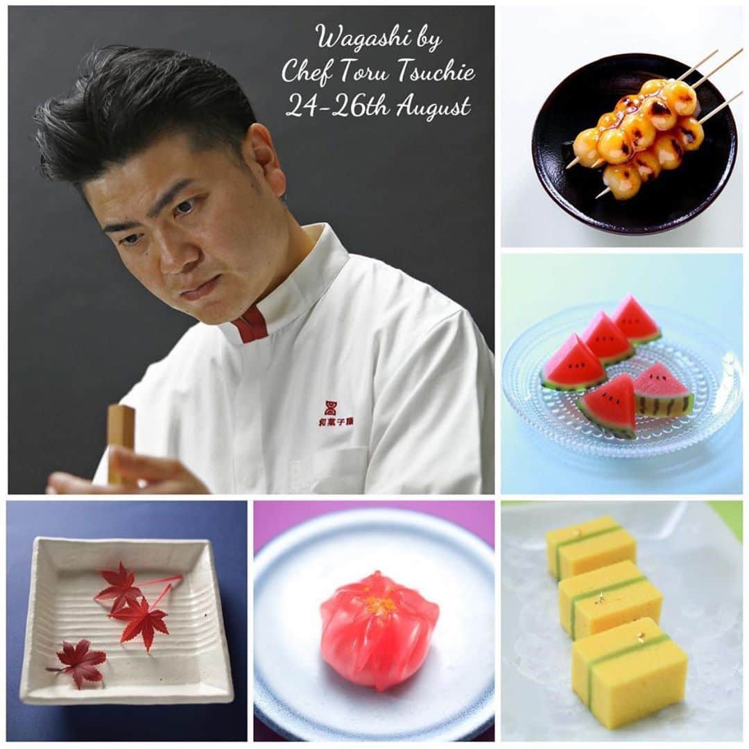 Toru Tsuchieさんのインスタグラム写真 - (Toru TsuchieInstagram)「Chef Toru Tsuchie @choppe_tt returns to teach 3-day masterclass Wagashi on 24-26 August 2019.  Wagashi are Japanese Desserts that’s come in many different types and one of the well known amongst us is Nerikiri.  In these 3-day class Chef Tsuchie will be sharing his skills, techniques as well as secret on how to make a perfect and delicious Wagashi.  Day 1 みたらし団子 Dango スイカ（羊羹) Yokan もみじ（工芸菓子) Momiji - Craft Candy 寒椿（羊羹・求肥) Mochi 菜の花（浮島) Ukishima - Steam Cake  Day 2 まさり草（こなし）まさり草とは菊のこと Konashi 柚子饅頭 Yuzu Manju 初鳴き（きんとん）ウグイスが初めて鳴く様子 Nerikiri カステラCastella さくらんぼ Nerikiri Cherrie 桜並木（高麗時雨・羊羹) Kourai Yokan  Day 3 (Nerikiri) ツツジ 乱菊 彼岸花 薮椿 鋏菊  Seats are limited to 12 persons. For more info of the class, please contact me directly. Info at bio link.」7月31日 12時49分 - choppe_tt