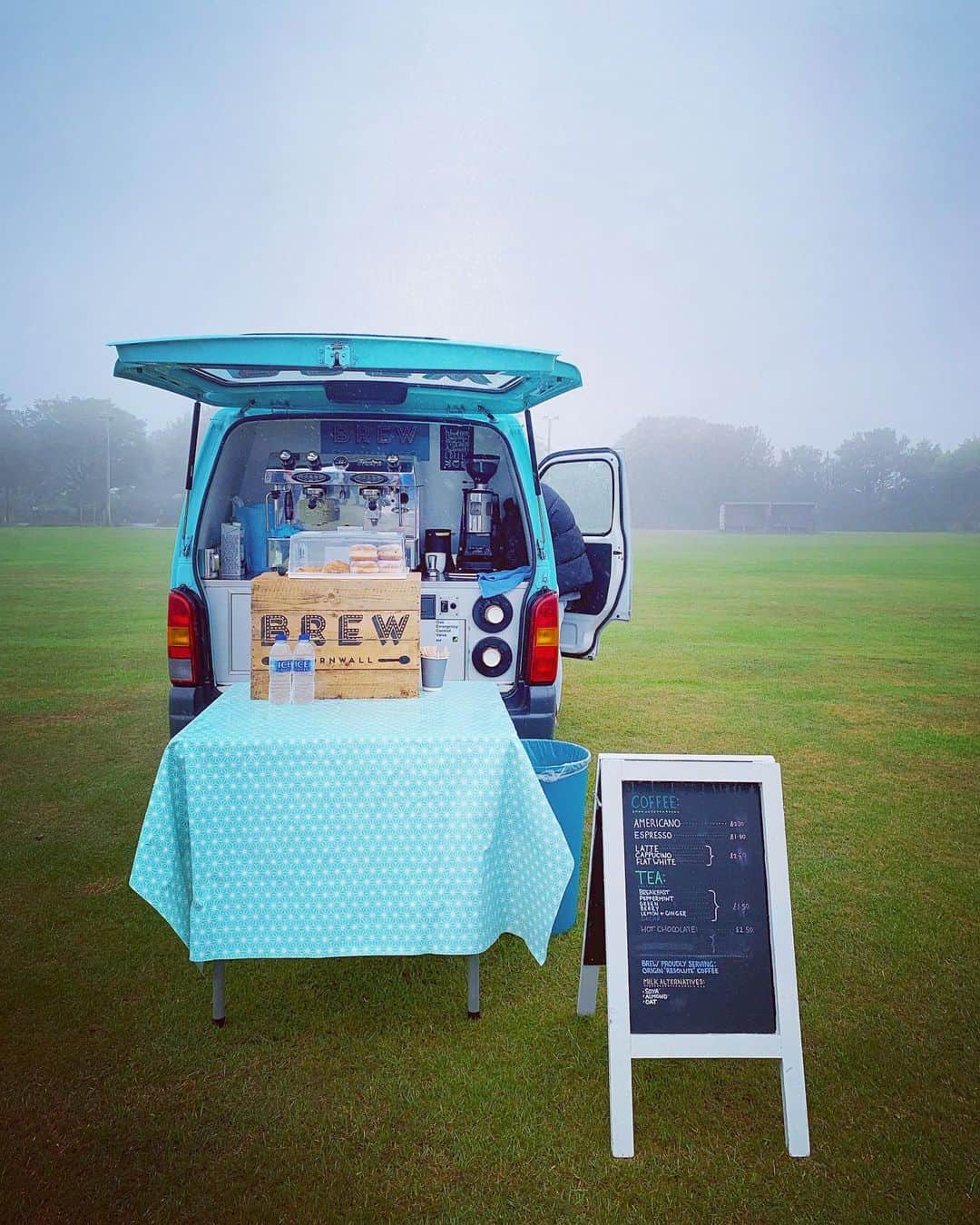 Tea and sittingのインスタグラム：「...car boot sale started off all damp and misty with a lovely cup of coffee... and some ‘Delicious Wishes’ ♡ #accidentallywesanderson」