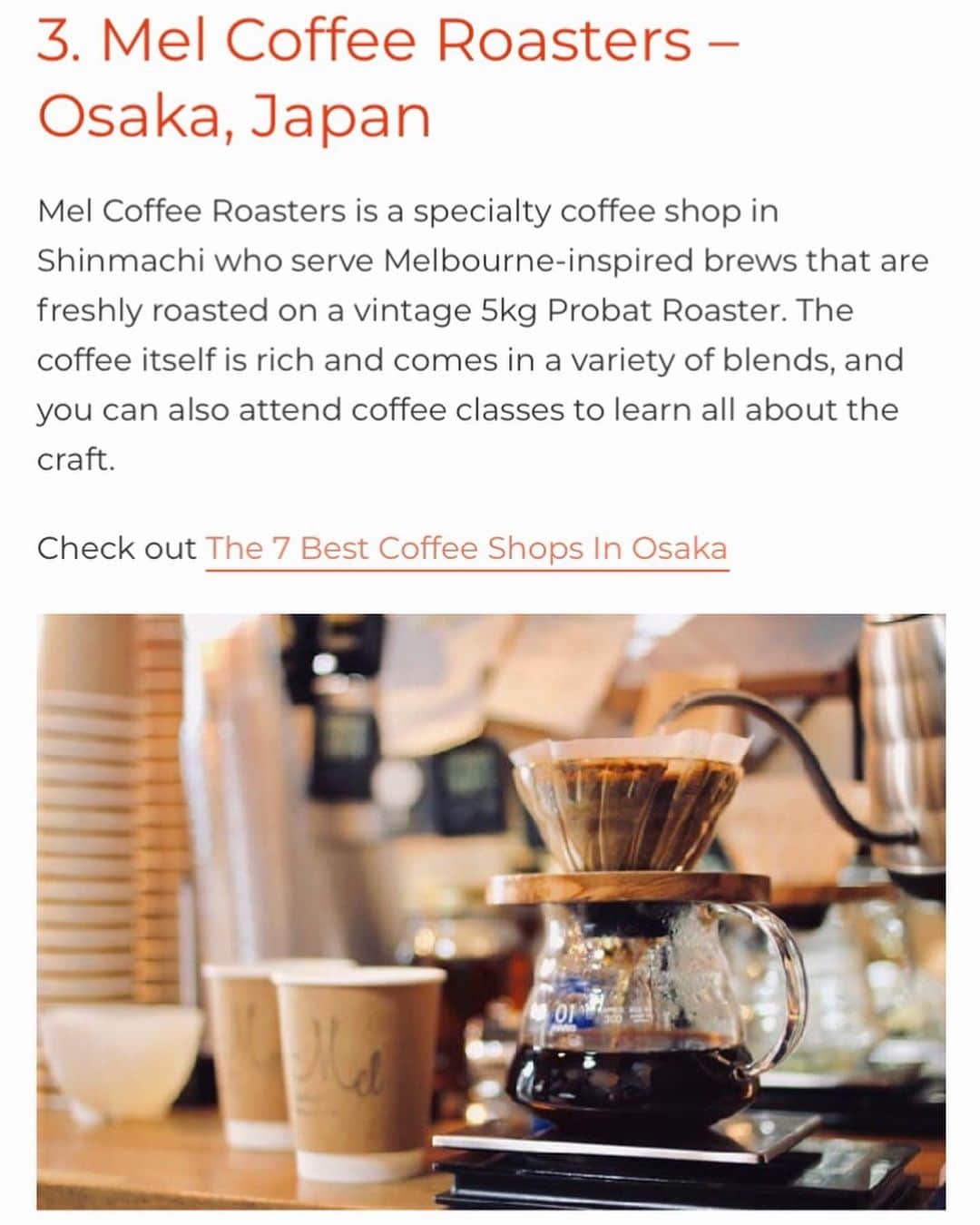 のインスタグラム：「The 50 best coffee shops in the world という記事に 紹介して頂きました👏  記事のリンクは 今日のストーリーからどうぞ。  @big7travel thank you so much for including us🙌☕️ #repost @big7travel ・・・ Nothing beats good coffee when traveling. We’ve just announced the 50 best in the world. How many have you tried?  Well done to all the winners and make sure to check them out and follow them. Link to full list in our bio  #coffee #big7 #barista #travel #latte」