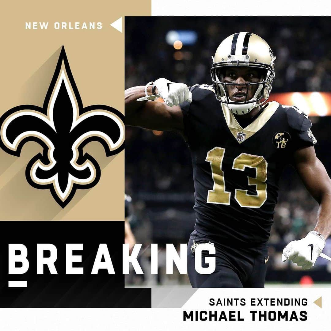 NFLさんのインスタグラム写真 - (NFLInstagram)「BREAKING: The @Saints and Michael Thomas (@cantguardmike) have agreed on a 5-year, $100 million extension ($61 million in guarantees) that makes him the highest-paid WR in NFL history. 💰💰💰 (via @rapsheet) 📷: Rick Scuteri/AP」7月31日 21時48分 - nfl