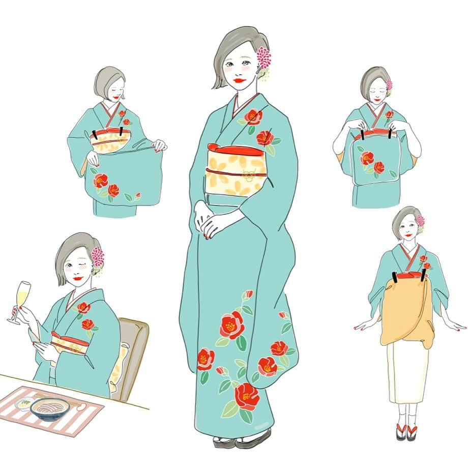 南夏希さんのインスタグラム写真 - (南夏希Instagram)「Kimono Walker👘 [キモノウォーカー] . . 振袖7大マナー描かせて頂きました👘🍽🌸 . . . なつかしいなあ成人式👩🏻 . 成人式といえばこれっしょ! とゆー浅はかな考えで、 二十歳のわたしはとびきり派手な 赤と金色のTHE振袖をチョイスしました👘 . . 〜もちろん頭の上には ツバメの巣みたいなウィッグのっけて🐤〜 . . 嫁入り道具にしぃ！ゆーて、 お母さまが張り切って振袖を購入してくれたので、 もし娘ができたら無理やり着せようと思います👩🏻‍🦰 .  わたしの子なので、 赤に金色のTHE振袖、気に入ってくれるはず👘 . . . #着物#和装#和服#振袖 #illust#drawing#illustration#fashion##ファッションイラスト#おしゃれ#イラスト#イラストレーター#Illustrator#iphone#art#design#落書き#illustrator#南夏希#目で見るハッピー」7月31日 22時01分 - punipuni729