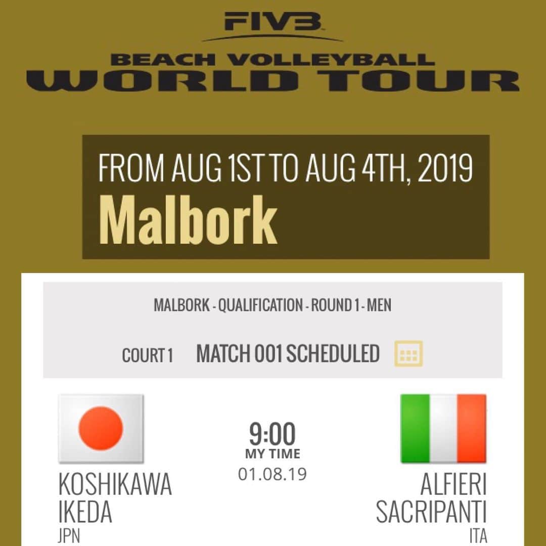 のインスタグラム：「FIVBワールドツアー 1star Malbork大会🇵🇱🇪🇺 明日から予選が始まります🏐  Round1 vsイタリア🇮🇹 コート1 9:00〜(日本時間 16:00〜) です！ 応援よろしくお願い致します😊  #横浜メディカルグループ 所属  #ymg  #hrdエンジニア株式会社  #加賀電子株式会社  #株式会社朋栄社  #和興通信工業株式会社  #株式会社かとり  #株式会社デューク  #エルバランスアイズ  #株式会社ドリームオンライン  #gallery2  #claudiopandiani  #volleyballjunky  #ルックスオティカジャパン  #luxotticajapan  #oakley  @oakleyjapan  #有限会社ベストパフォーマンス  @best.performance2002  #酒井医療株式会社  #カラダファクトリー  @platform1440  #越川優  #yukoshikawa  #beachvolleyball  #ビーチバレー  #tokyo2020  @fivbvolleyball  #fivbworldtour  #池田隼平  #森岡大生」