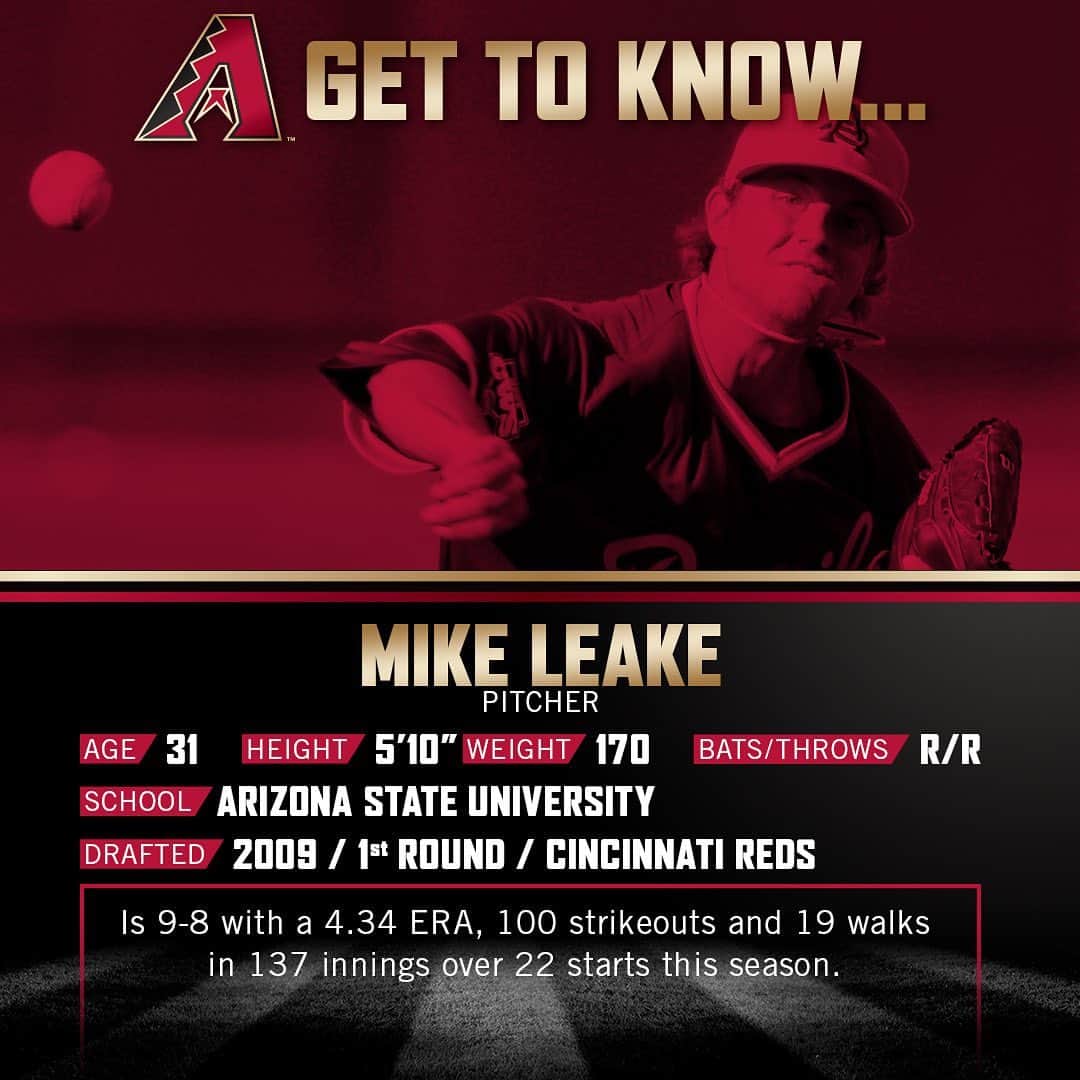 アリゾナ・ダイヤモンドバックスさんのインスタグラム写真 - (アリゾナ・ダイヤモンドバックスInstagram)「Welcome back to AZ, Mike Leake! Swipe to get to know the @asu_baseball product and watch some of his highlights from this season. #RattleOn」8月1日 7時40分 - dbacks
