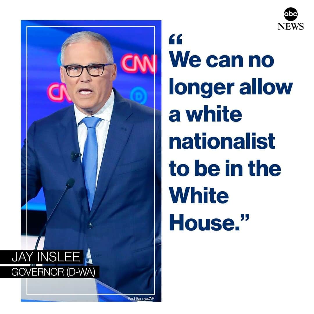 ABC Newsさんのインスタグラム写真 - (ABC NewsInstagram)「Gov. Jay Inslee: "We can no longer allow a white nationalist to be in the White House." #jayinslee #immigration #donaldtrump #DemDebate2」8月1日 10時10分 - abcnews