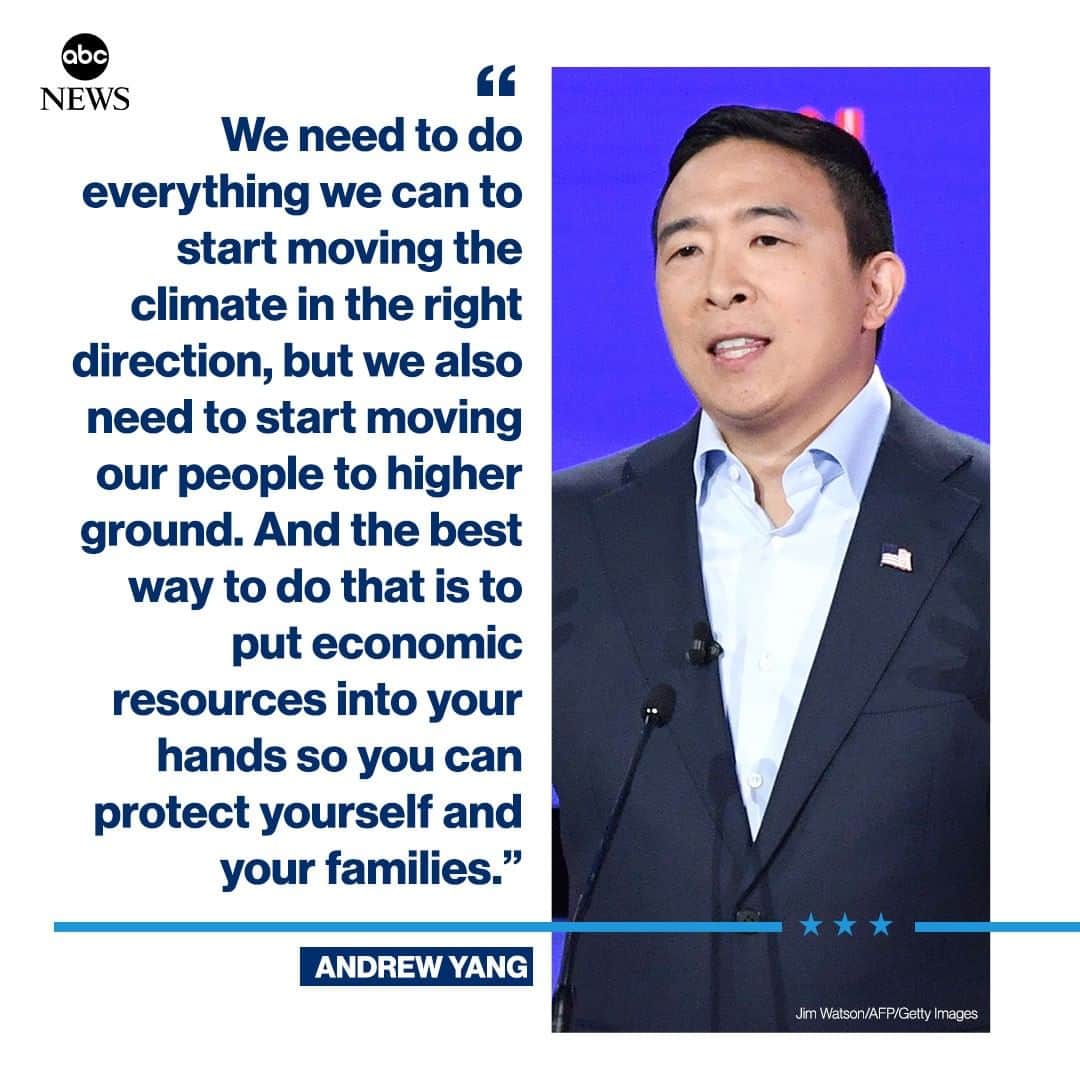 ABC Newsさんのインスタグラム写真 - (ABC NewsInstagram)「Andrew Yang on climate change: "We are too late. We are ten years too late. We need to do everything we can to start moving the climate in the right direction, but we also need to start moving our people to higher ground." #climatechange #environment #DemDebate」8月1日 10時49分 - abcnews
