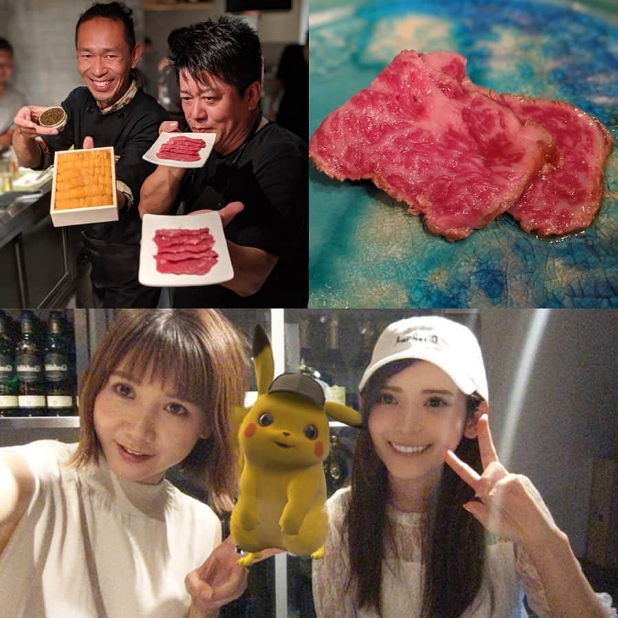 大見さなえさんのインスタグラム写真 - (大見さなえInstagram)「数年予約の取れない焼肉屋さん﻿ "クロッサムモリタ"×ホリエモンさん、﻿ 和牛王の浜田寿人さんが手掛けた"WAGYUMAFIA"のコラボイベント😍﻿ ﻿ 立ち食い焼肉「六花界」から始まり、それぞれのオーナーシェフが認めたら、次のステージに上がれる﻿ 最高ランクのクロッサムモリタ🙈🌸﻿ 普段はsnsはNGだけど今回のイベントは特別にOKとのこと☺️﻿ ﻿ ホリエモンさん、森田さん、モデルの田中里奈ちゃんと🙈💓﻿ (私が被ってる帽子はWAGYUMAFIAオリジナル😍)﻿ 写真載せられない凄いのレベルを超え過ぎた方々とも﻿ ご一緒させていただいた😭💓💓﻿ ﻿ お料理は 1個5000円の桃を、とろけるみすじと合わせて🤤🍑﻿ ﻿ 葉巻に見立てたてたイチボ×ピスタチオ、﻿ ランプ×マスカット入りの生春巻き、﻿ すっぽんと牛を合わせたスープ、﻿ 肉汁と旨味が暴力的な餃子﻿ 牛カツサンドなどどれも感動する美味しさ🤤💓﻿ ﻿ 素敵な方々とお料理で、幸せな時間でした！！﻿ ﻿ #ホリエモン さん #堀江貴文 さん﻿ #クロッサムモリタ さん #wagyumafia﻿ #田中里奈 ちゃん #めぐログ_西麻布﻿ #会員制焼肉 #東京グルメ #お肉 #肉 #meat」8月1日 11時58分 - tabe_megumi