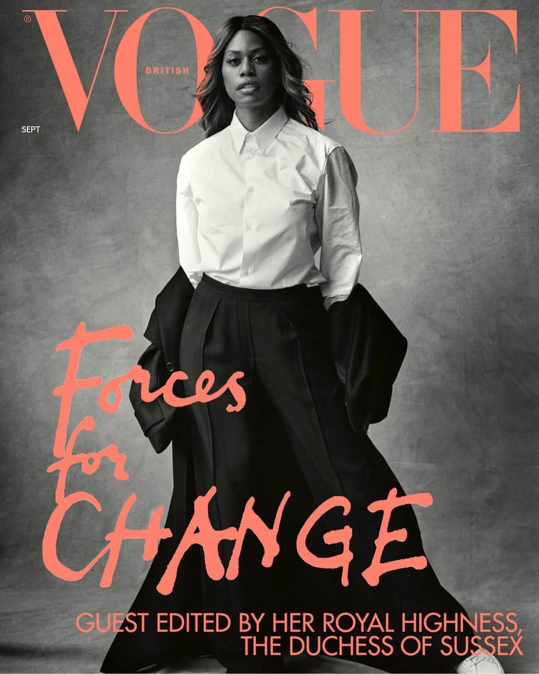 British Vogueさんのインスタグラム写真 - (British VogueInstagram)「@LaverneCox is one of 15 inspiring women on the cover of the September 2019 issue of #BritishVogue. Discover the full #ForcesForChange story in the new issue, on newsstands Friday 2 August, and click the link in bio to read more on how the #OrangeIsTheNewBlack star became the first trans person to cover British Vogue.  #LaverneCox wearing @Hermes shirt and trousers, @NinaRicci coat and @CommonProjects trainers. Photographed by @TheRealPeterLindbergh, fashion editor @TheRealGraceCoddington, with hair by @BartPumpkin, make-up by @Diane.Kendal and nails by @YukoTsuchihashi.  Video: Directed and edited by @Kloss_Films.」8月1日 23時19分 - britishvogue