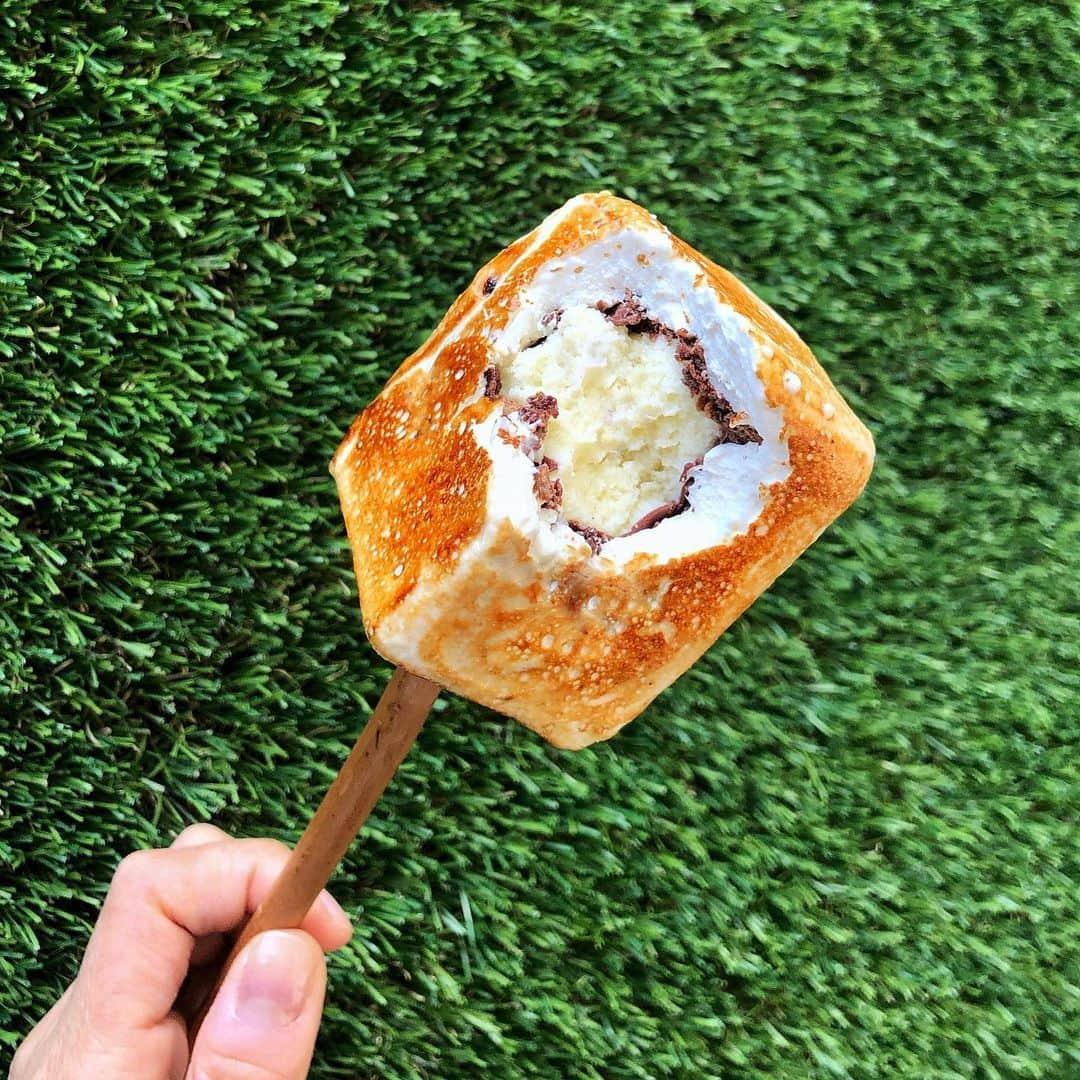 DOMINIQUE ANSEL BAKERYさんのインスタグラム写真 - (DOMINIQUE ANSEL BAKERYInstagram)「Sunny days with a Frozen S’more, an ice cream version of a s’mores with a Tahitian vanilla ice cream center covered with crispy chocolate feuilletine, wrapped in honey marshmallow and torched to order on a smoked willow wood branch. 🔥 #FrozenSmore」8月2日 2時53分 - dominiqueansel