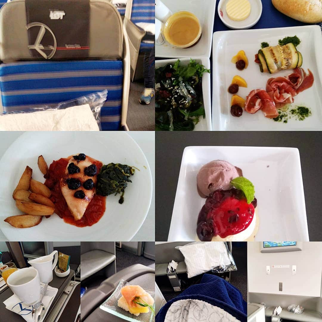 ポーランド政府観光局 ZOPOT w Tokioのインスタグラム：「今回LOTポーランド航空のビジネスクラスに乗ってみました。ワルシャワ空港ではファーストトラックで、手荷物検査の待ち時間はほぼゼロ。 フルフラットシートはやっぱり楽ですよ。食事はなんといっても洋食を選択が正解と言える。和食は△見た目、味とももっと工夫して、塩加減も要確認だなと思いました。 クルーは親切◎。毛布は裏側が布張りで半分に折って敷布のように使えるので◎。ビジネスクラスは荷物が優先で出てくるので早いリムジンバスに間に合うのがうれしいです。 価格を考えるとプレミアムエコノミーはコスパが◎。 #ビジネスクラス　#ポーランド旅行 #LOTポーランド航空　#もっとポーランド #©miyuki_ishikawa2019」