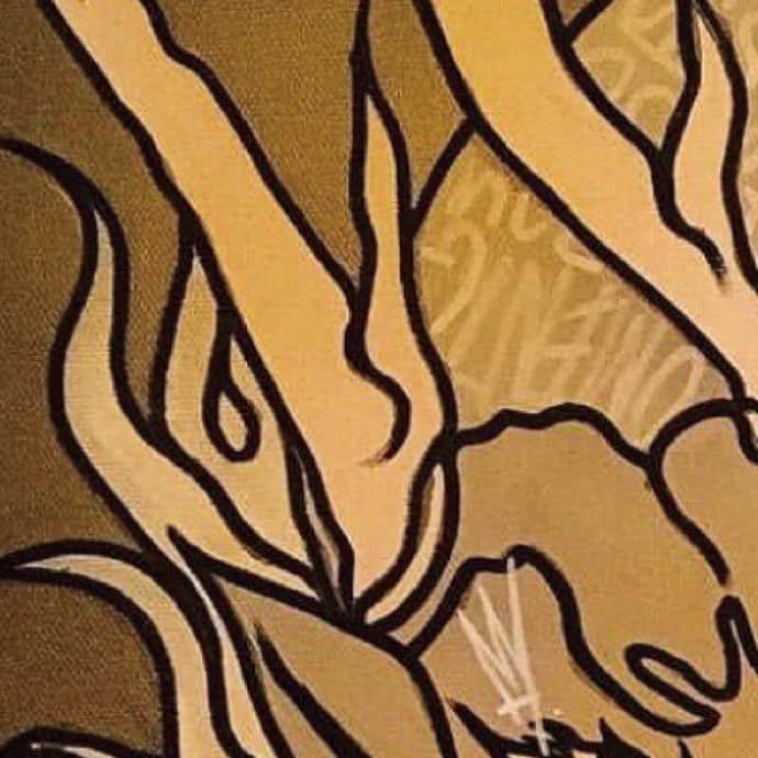 のインスタグラム：「【STUDIO】 @oli_ishii  #painter #artdirector  #oli_ink #thisfuckisart  ー caption ー 2枚目 CHECK UR SYNAPSE 980×750mm #acryl ／#spray  ー profile ー  大学在学時から、ゲストの前で即興で  #アート を作り出す #ライブペイント を始める。 数々のクラブやパーティーシーンで #グラフィティーアート 、#エアロゾールアートによる パフォーマンスを行い、2016年初の個展を開催し 『高』として活動を始める。 その他に #アートディレクター としてファッション、 映像、クラブシーンなどでアートイベントの 企画や運営を行いながらミュージシャンとの コラボレーションなど様々な場所で  #アート の活動の幅を広げている。 薔薇や人物、動物などのモチーフに 字体を組み合わせた独自の世界観は、 力強さや華やかさ、そして発せられるエネルギーは 見る者に何かを問いかける。」