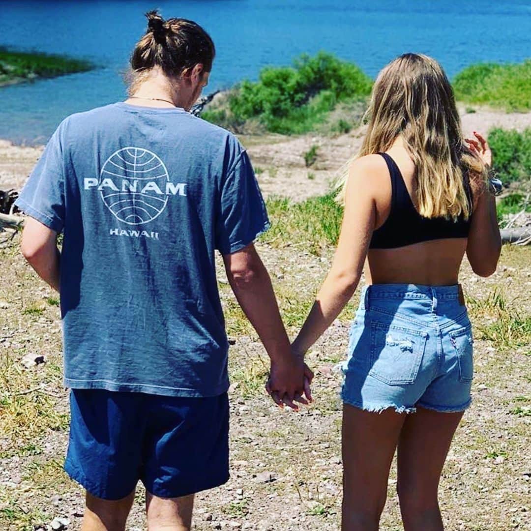 マリブシャツのインスタグラム：「Pan Am T available at @malibushirts 🤙🏽 @emma_peterson19  Rode dirt bikes to Montana’s coldest lake with the hottest guy I know❤️」