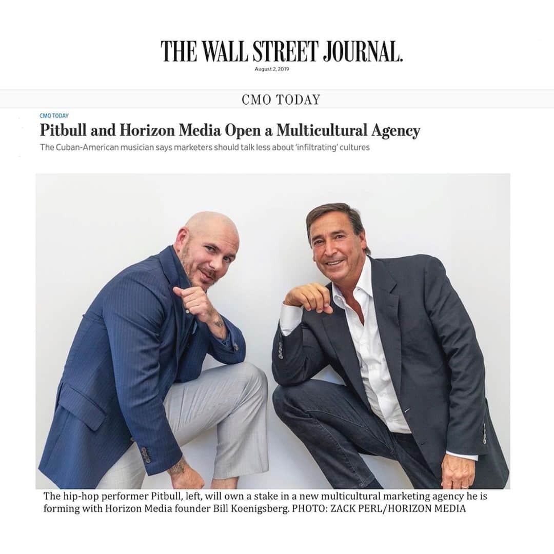 ピットブルのインスタグラム：「It's an honor to open a multicultural agency with @horizonmediainc and discuss our plans with @wsj.」