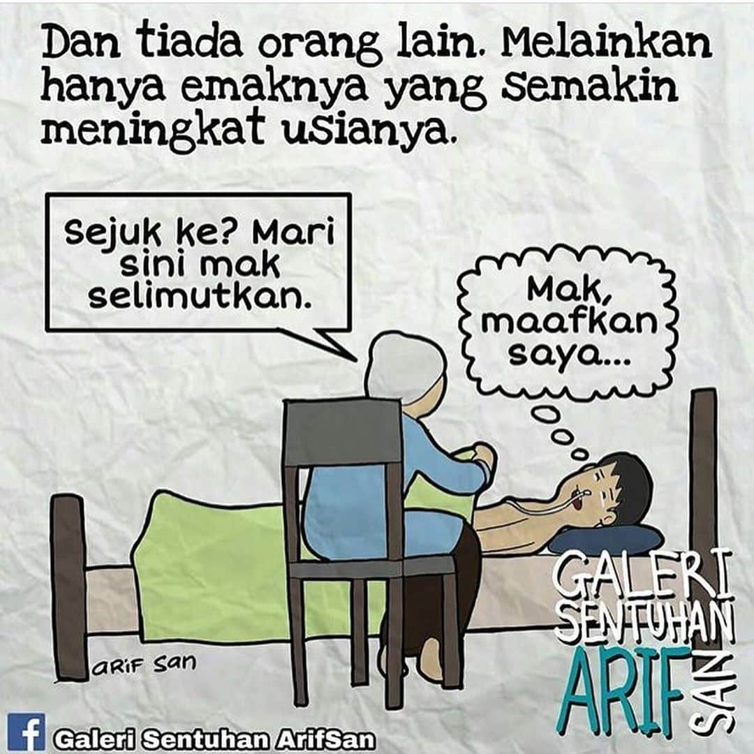 Koleksi Komik Malaysiaさんのインスタグラム写真 - (Koleksi Komik MalaysiaInstagram)「#Repost @arifsan_official with @get_repost ・・・ Allah SWT berfirman: "Dan Kami wajibkan manusia berbuat baik kepada kedua ibu bapanya; ibunya telah mengandungnya dengan menanggung kelemahan demi kelemahan (dari awal mengandung hingga akhir menyusunya), dan tempoh menceraikan susunya ialah dalam masa dua tahun; (dengan yang demikian) bersyukurlah kepadaKu dan kepada kedua ibubapamu; dan (ingatlah), kepada Akulah jua tempat kembali (untuk menerima balasan)." (QS. Luqman 31: Ayat 14)  #GaleriSentuhanArifSan」8月3日 10時45分 - tokkmungg_exclusive