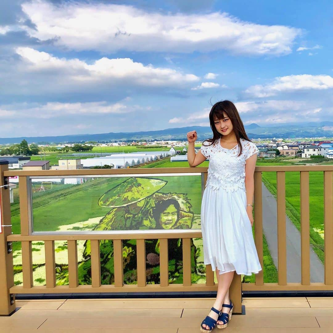 奈良怜那のインスタグラム：「田舎館村に田んぼアート見に行ってきました♪  #青森帰省#青森旅行#南津軽#田舎館村#田んぼアート#おしん」