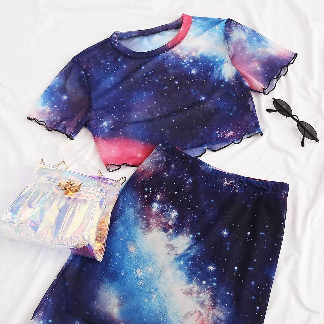 SHEINさんのインスタグラム写真 - (SHEINInstagram)「Matching sets to be obsessed with over the summer 🌌🌌 Shop 'Galaxy Print Sheer Mesh Top With Skirt' link in bio. ID：779353 #SHEIN #SHEINOOTD #SHEINstyle #OOTD #SHEINss2019 #skirt #top #mesh」8月3日 22時57分 - sheinofficial