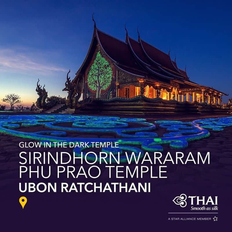 タイ航空さんのインスタグラム写真 - (タイ航空Instagram)「In Ubon Ratchathani, visit “glow in the dark” Sirindhorn Wararam Phu Prao Temple and be fascinated by the surrealistic painting of the Kanlapaphruek (pink cassia) tree on the temple wall. . Be inspired by endless beauty with THAI and THAI Smile at thaiairways.com. . #ThaiAirways #FlySmoother #Isan」8月4日 1時51分 - thaiairways