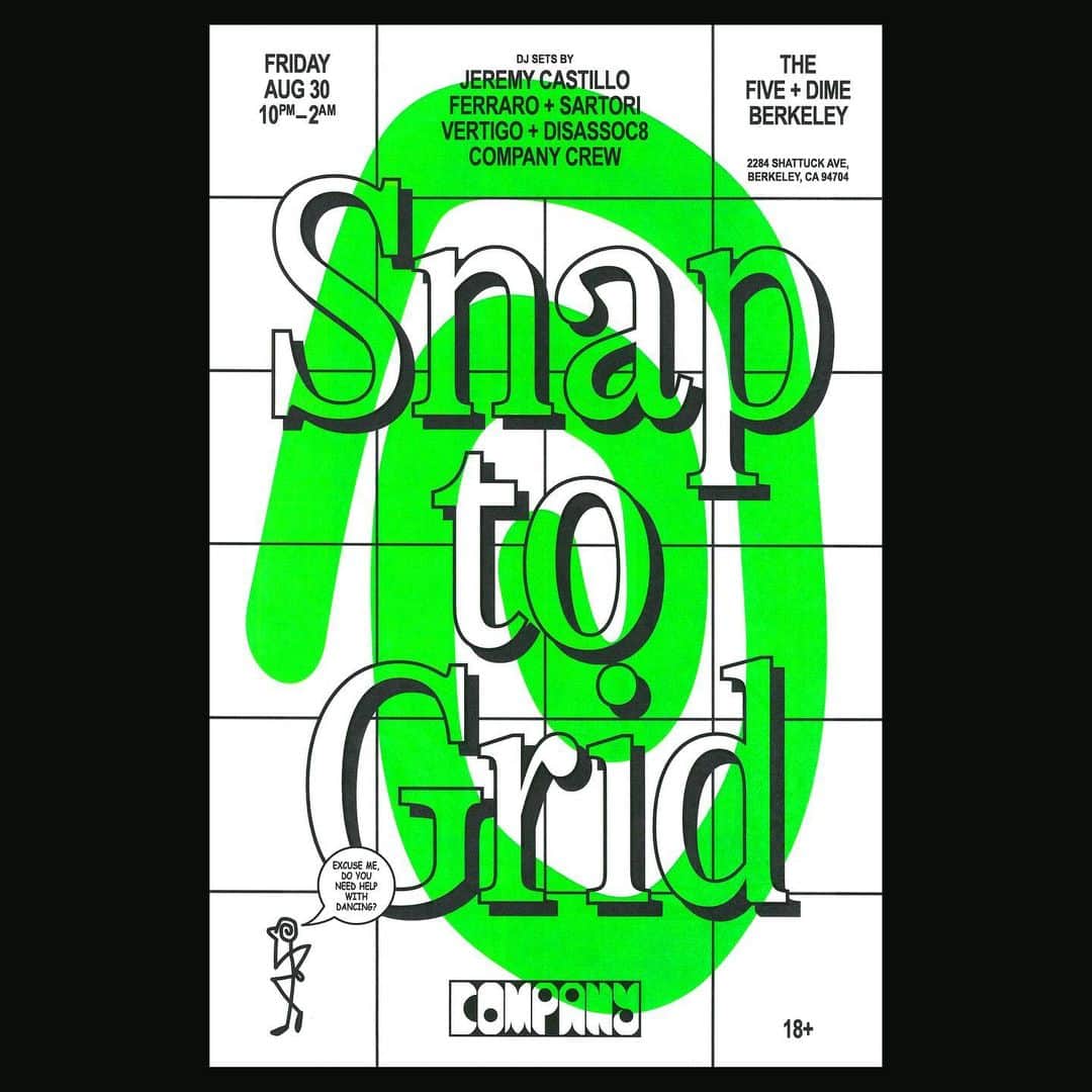 トロ・イ・モアのインスタグラム：「BERKELEY, CA - very excited to announce Snap to Grid, Company’s own monthly party dedicated to house/techno. Our first month will feature dj sets from @dadbody @disassoc8 @softpinklight @tonysimage @sammysartori and more ;) August 30th, 10pm-2am At the Five and Dime (peep the geotag) $12 buck / ages 18+  Click link above for tix, see you there! ⛓ @fiskprojects ⛓」