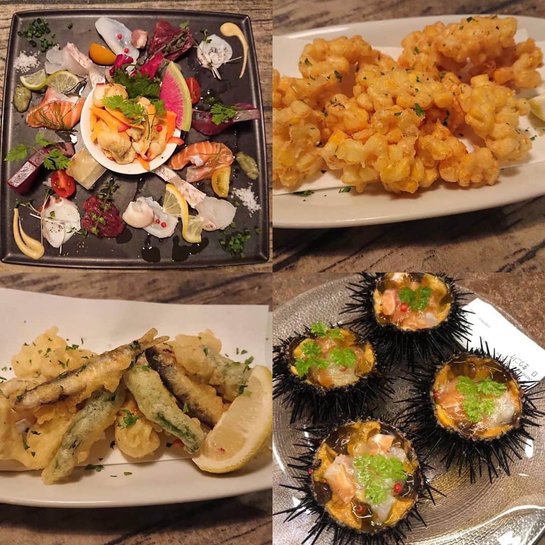 のインスタグラム：「和食だけでなく洋食でもやはり良い素材は美味い！カルパッチョ、トウモロコシ、魚介フリット、雲丹、どれを取ってもキリッと冷えた白ワインと合う#魚金#UOKIN#新橋#五反田#渋谷#新宿#池袋#秋葉原#神田#浜松町#田町#目黒#恵比寿#高田馬場#吉祥寺#神楽坂#飯田橋#市ヶ谷#神保町#六本木#赤坂見附#京橋#銀座#有楽町」