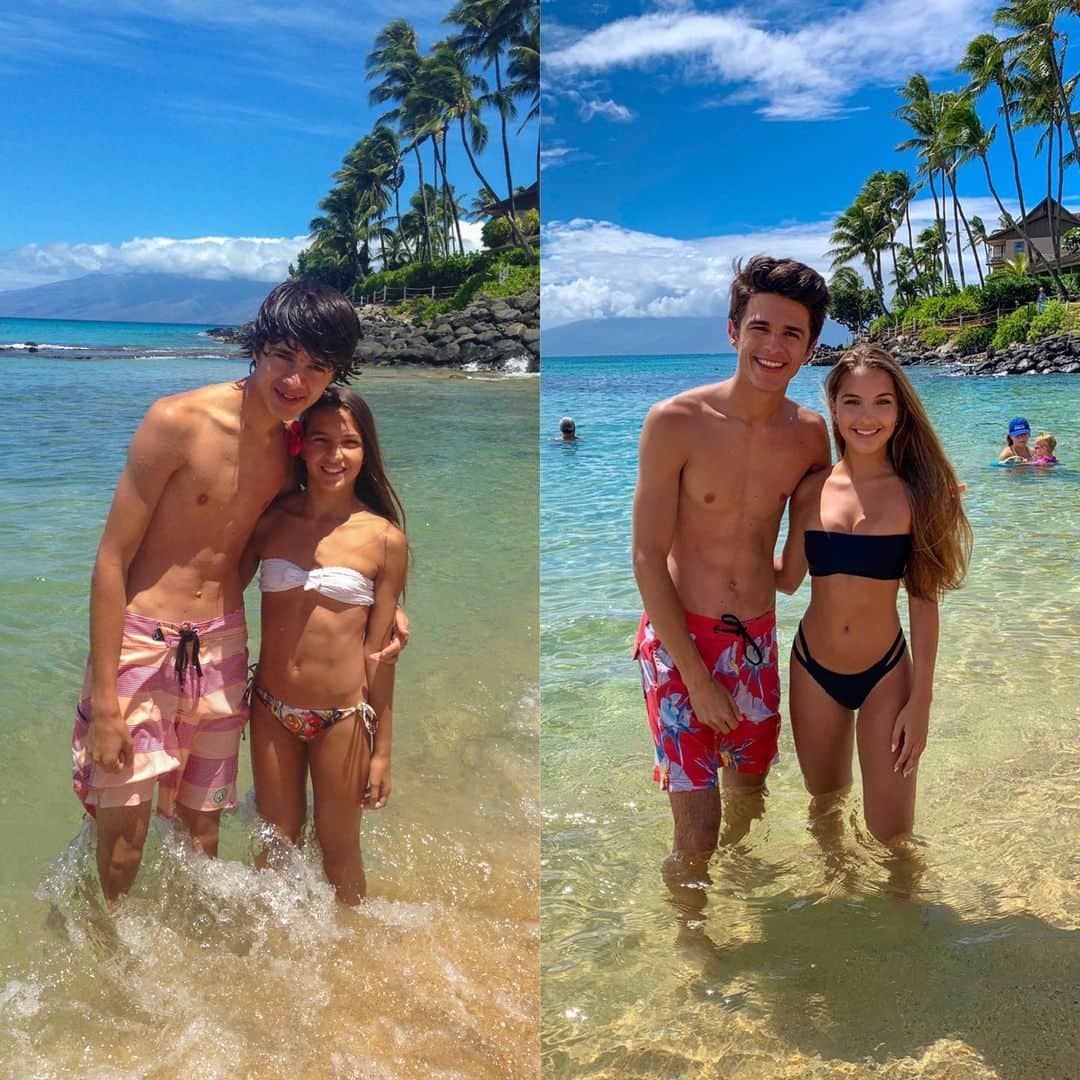 Brent Riveraのインスタグラム：「My sister and I recreated this picture we took in Hawaii 5 years ago..😱😂 do you like long hair or short hair!?😂」
