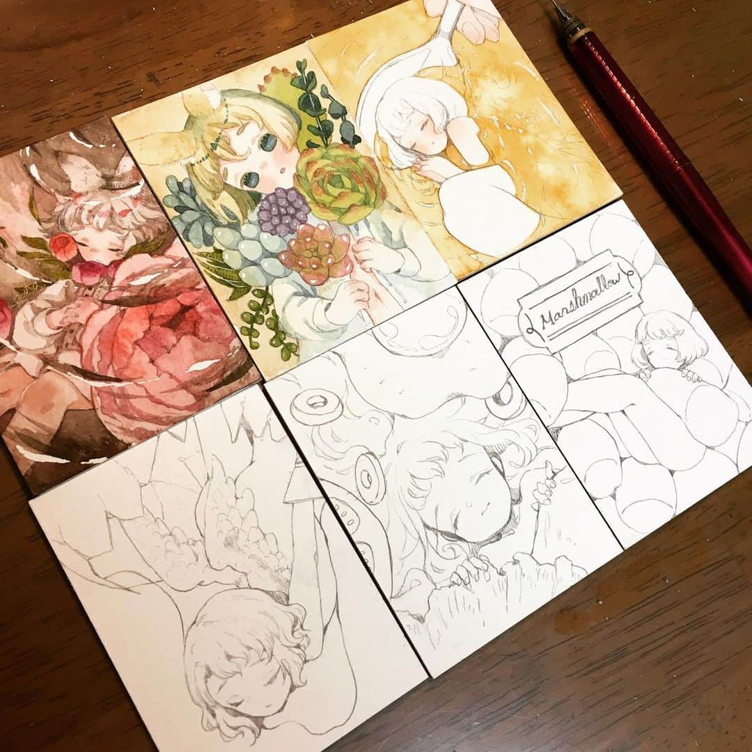 ぱた（Pata）さんのインスタグラム写真 - (ぱた（Pata）Instagram)「ATC、描きたいモチーフを瞬発的に描けるから好きなんだけど、そのせいで塗りかけと線画が溜まっていく…来週の私頑張って #きみを食む」8月4日 22時11分 - pata_riku