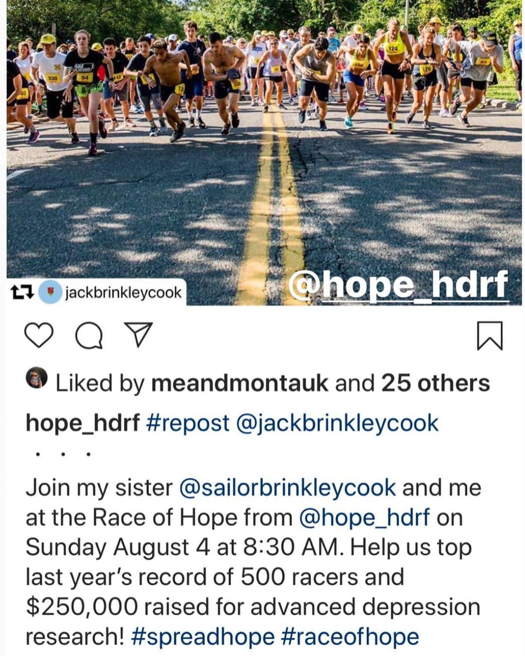 クリスティ・ブリンクリーさんのインスタグラム写真 - (クリスティ・ブリンクリーInstagram)「👈🏼Swipe for more pix 💛What an AMAZING turn out for today’s 5K race for @hope_hdrf 💛💛💛💛💛where @sailorbrinkleycook and  @jackbrinkleycook we’re the Grand Marshalls of today’s Race of hope which aims to remove the stigma associated with #mentalhealth and fund research to help people with advanced depression and anxiety. Everyone needs to know it’s ok to get the help you need so you can live each day to your fullest potential with a happy heart . Please learn how you can help @hope_hdrf . 💛💛💛💛💛💛💛💛」8月5日 0時13分 - christiebrinkley