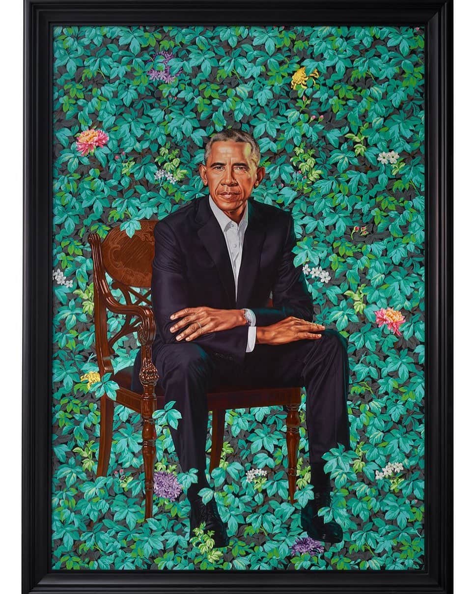 The New Yorkerさんのインスタグラム写真 - (The New YorkerInstagram)「Barack Obama, who turns 58 today, chose the artist @kehindewiley to paint his Presidential portrait. Wiley began the process by looking at historical representations of kings, aristocrats, and other heads of state, but nothing was working. “It was all too demonstrative. It was all too self-aggrandizing,” he explained at last year’s @newyorkerfest. “And I recall, in between shots, there was a moment of repose where he was sitting essentially as he is here, and it felt authentic.” Tap the link in our bio to read more about Wiley’s process and the symbolism in Obama’s simple yet radical portrait. Artwork by Kehinde Wiley.」8月5日 2時20分 - newyorkermag